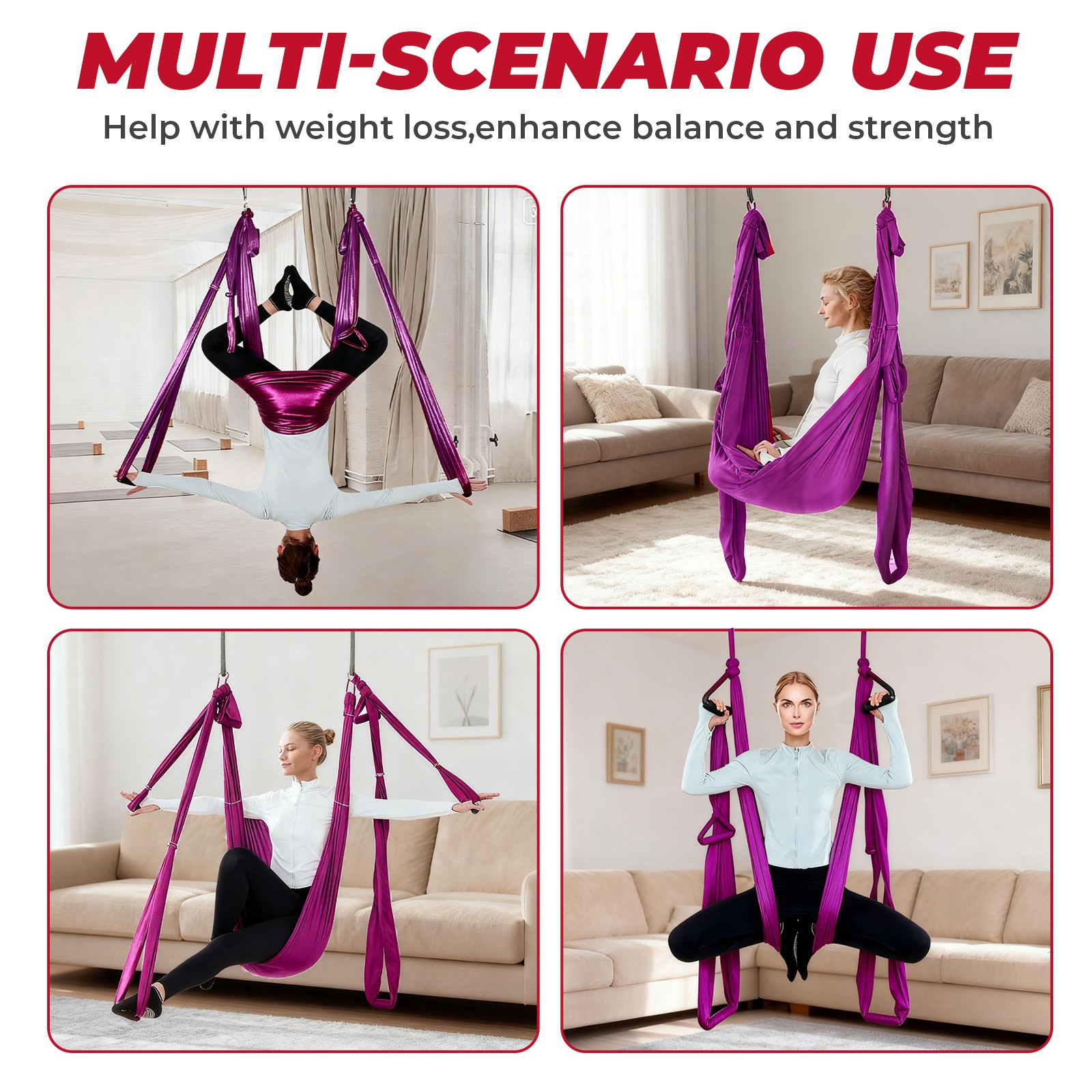 Aerial Yoga Swing Kit 39FT For Home Gymnastics Acrobatic Flying w/ Hardware