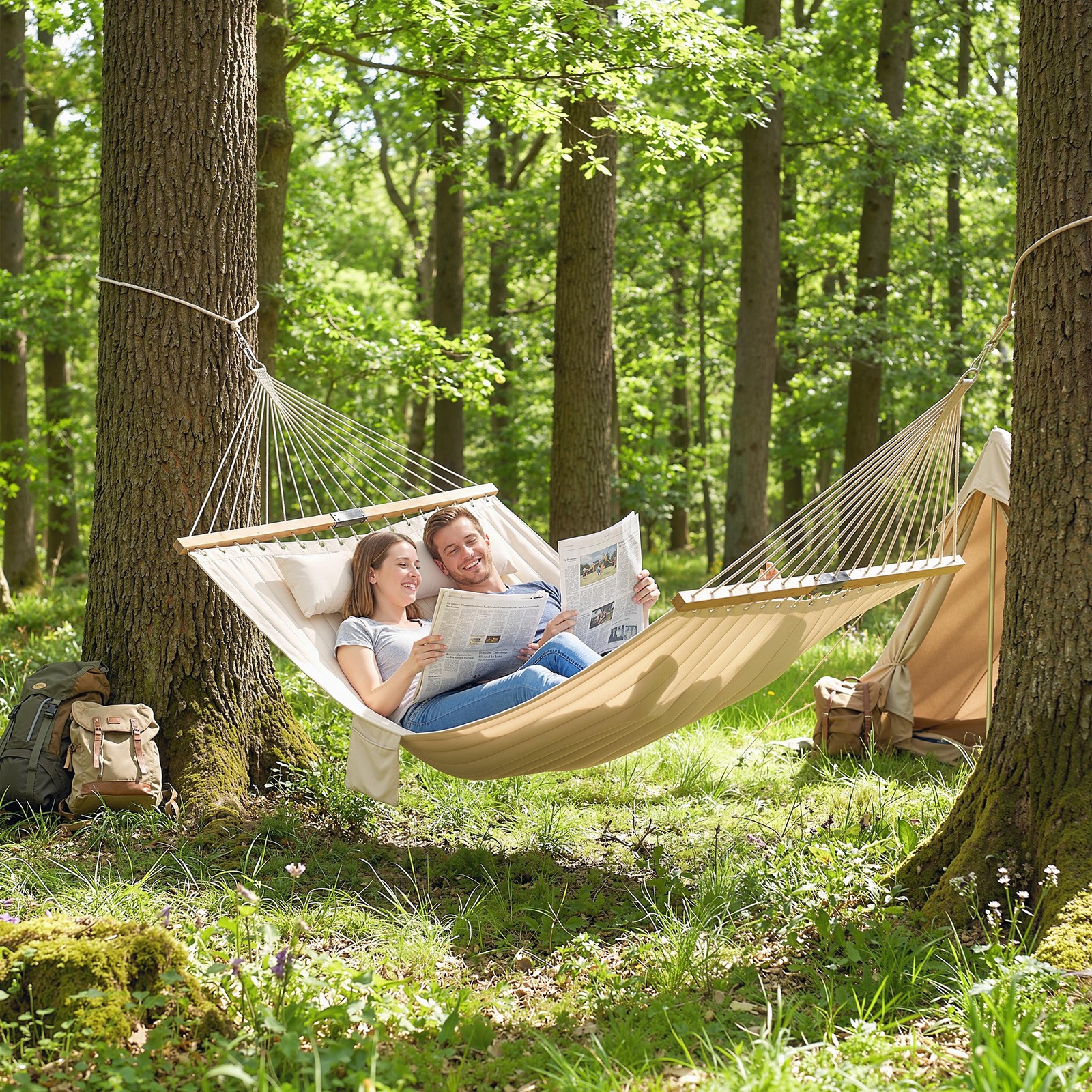 Outdoor Hammock, 2-Person, 440 lbs Capacity, Cream White