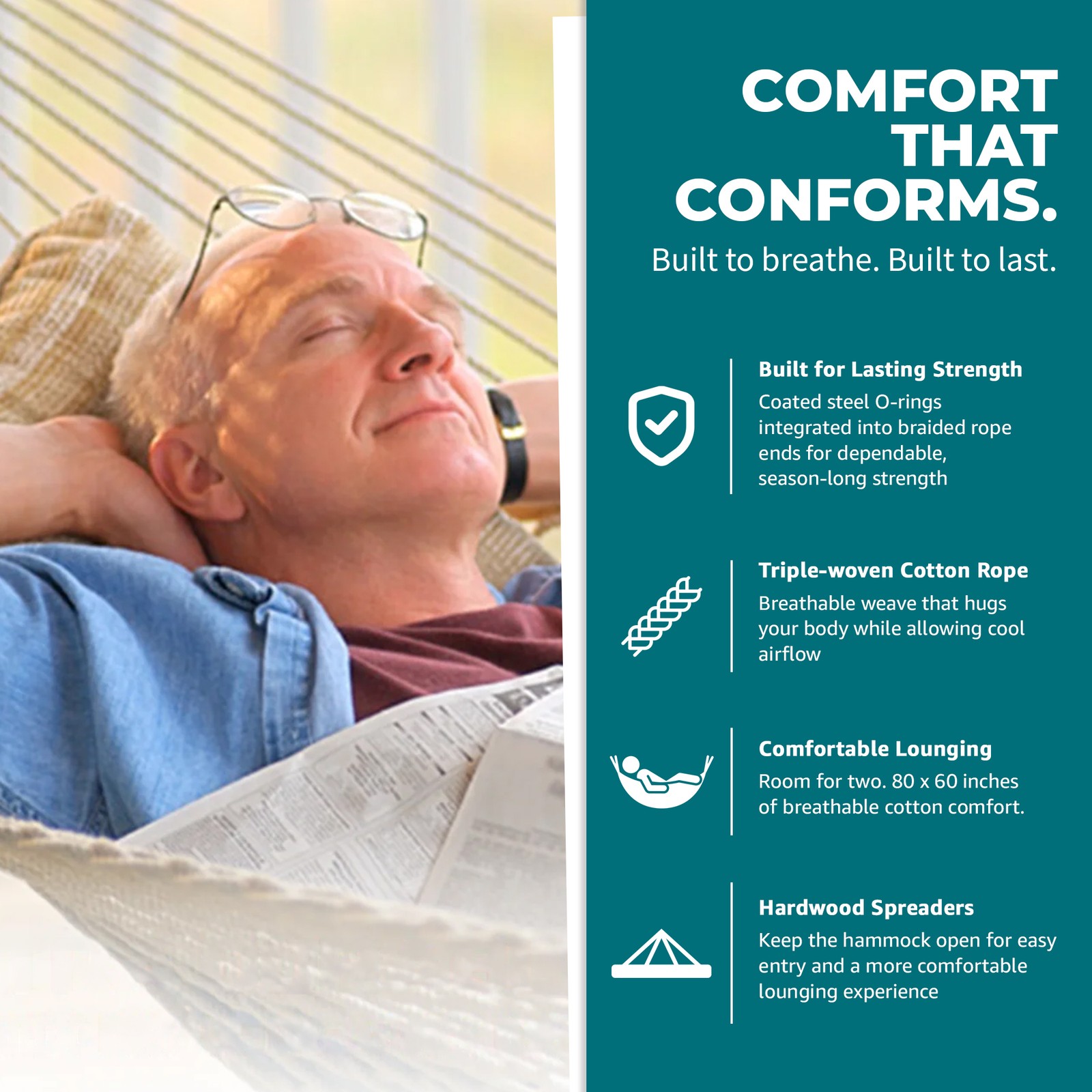 Bliss Hammocks Classic 2-Person Cotton Rope Hammock w/ Spreader, 80×60, Natural