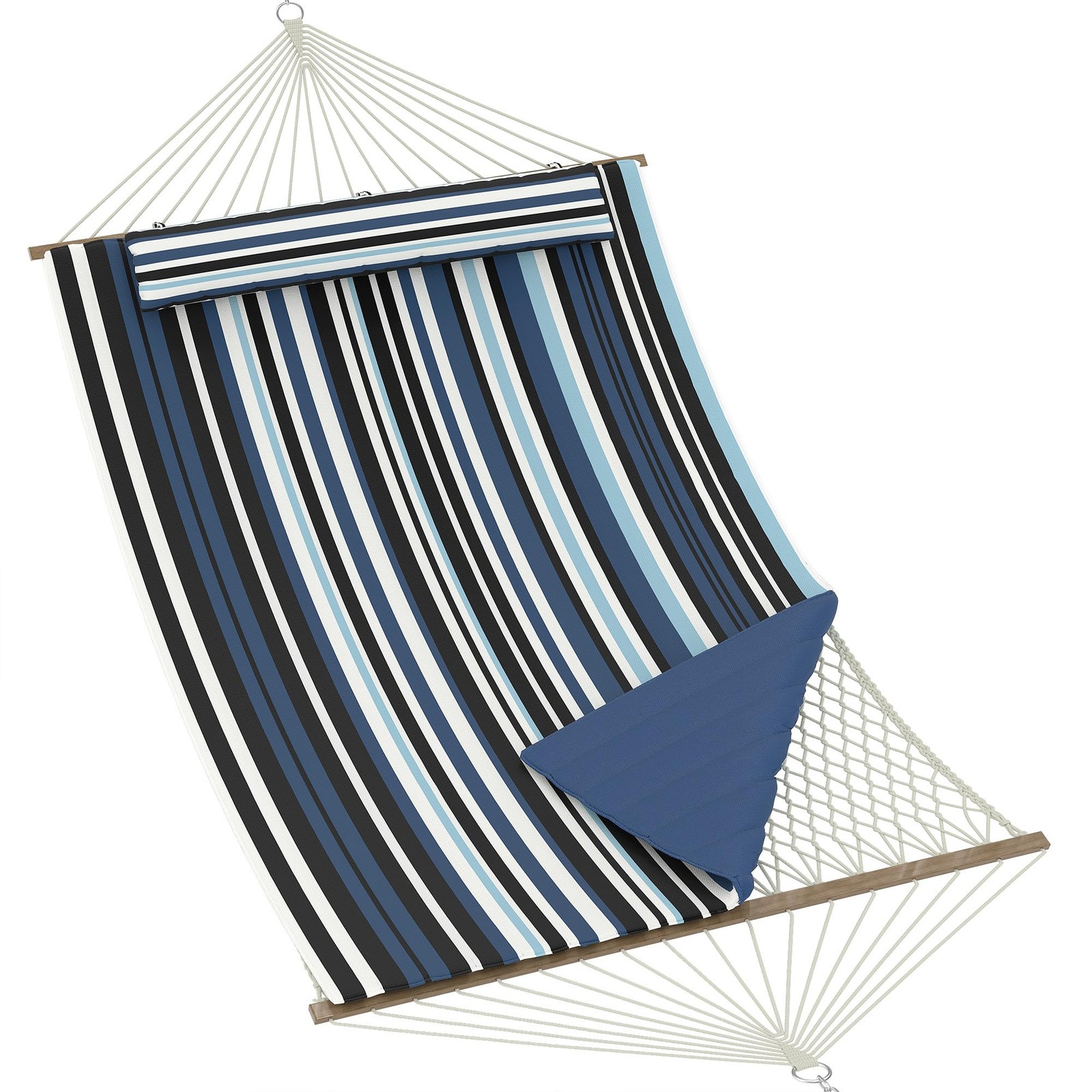 Cotton Rope Double Hammock with Pillow and Quilted Pad 450 lb 2 Person for Patio