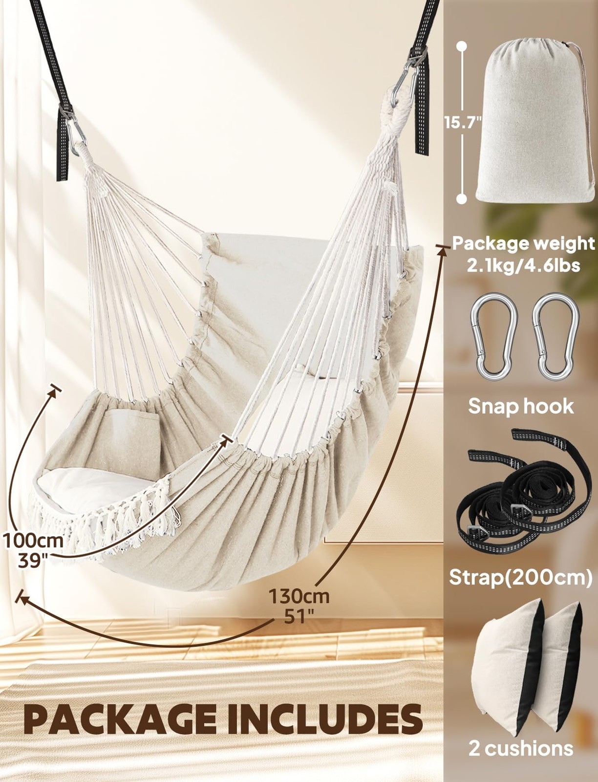 Chihee Hammock Chair Hanging Swing, 2 Pillows, Strong Webbing Straps