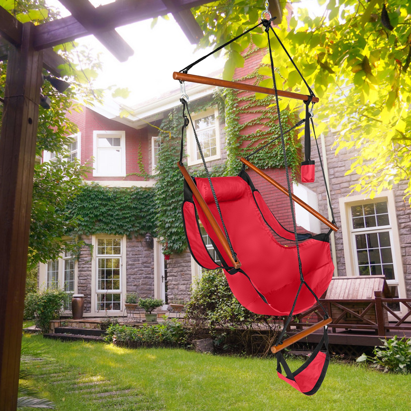 Hammock Hanging Sky Chair Air Deluxe Swing Chair Outdoor With Cup Holder 4 Color