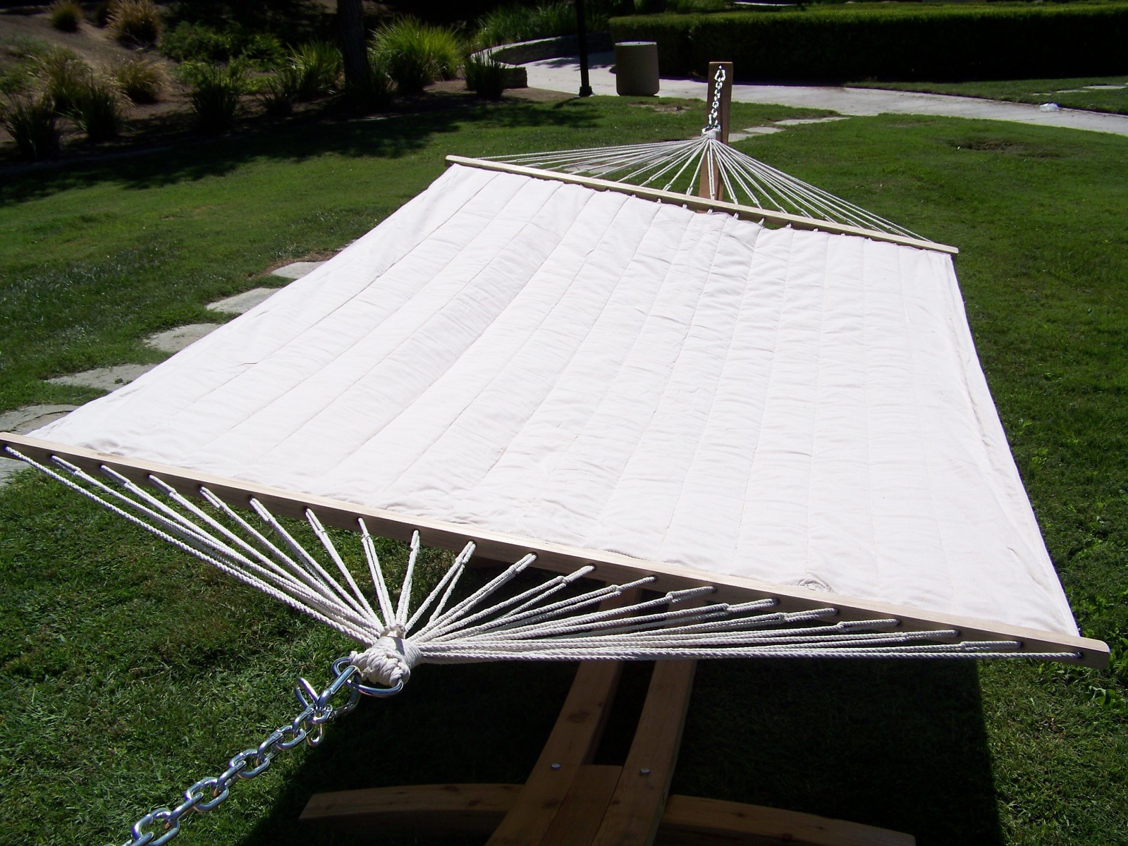14 Ft.Wooden Arc Hammock Stand w/ Premium Beige Hammock Bed (Natural Finish)
