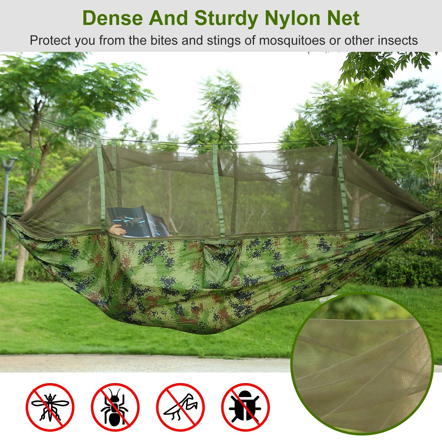 Double Outdoor Parachute Nylon Hammock Portable 600lbs Load with Mosquito Net