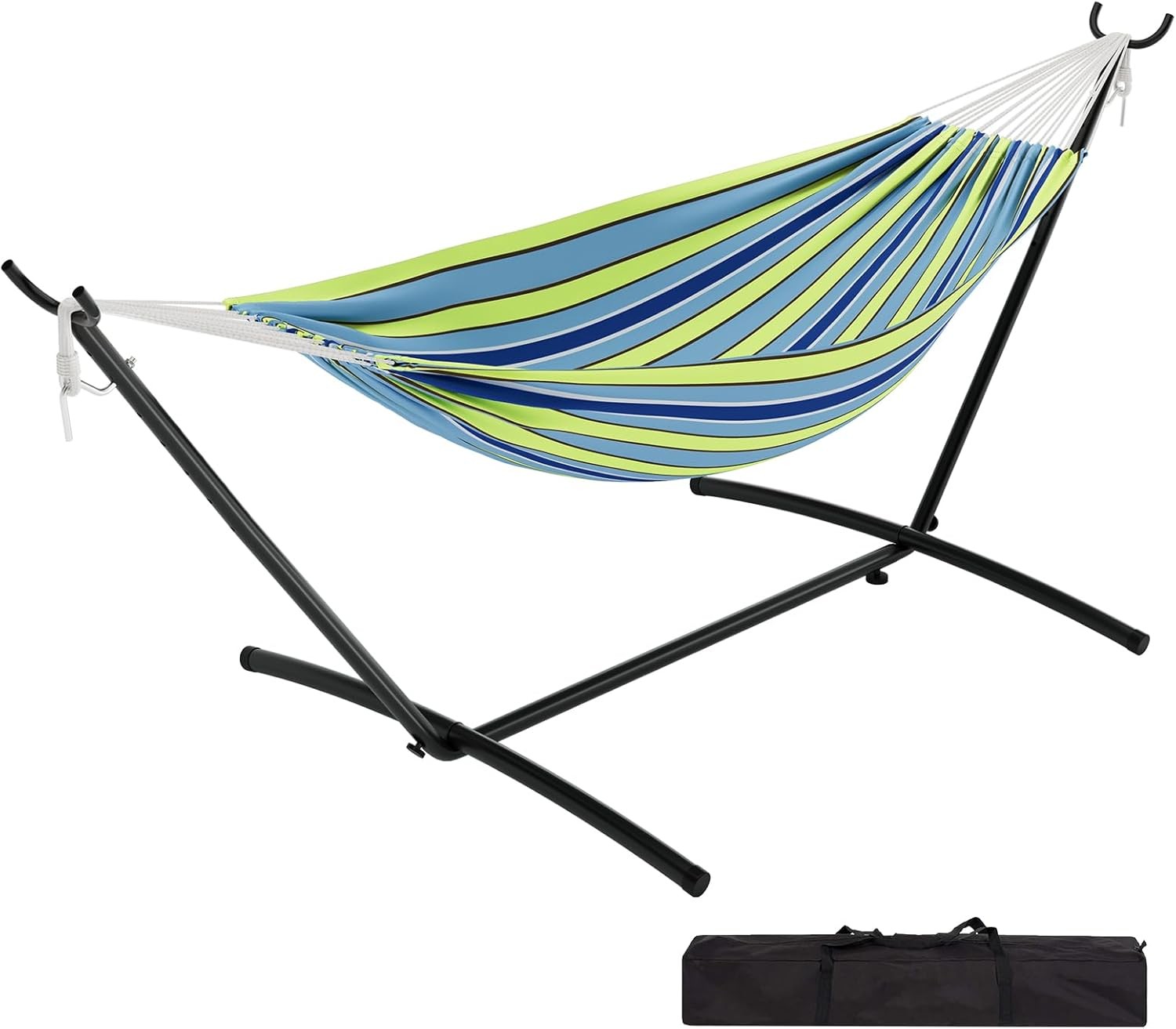 Double Hammock with Steel Stand and Carrying Bag, 350 lb Capacity Indoor Outdoor