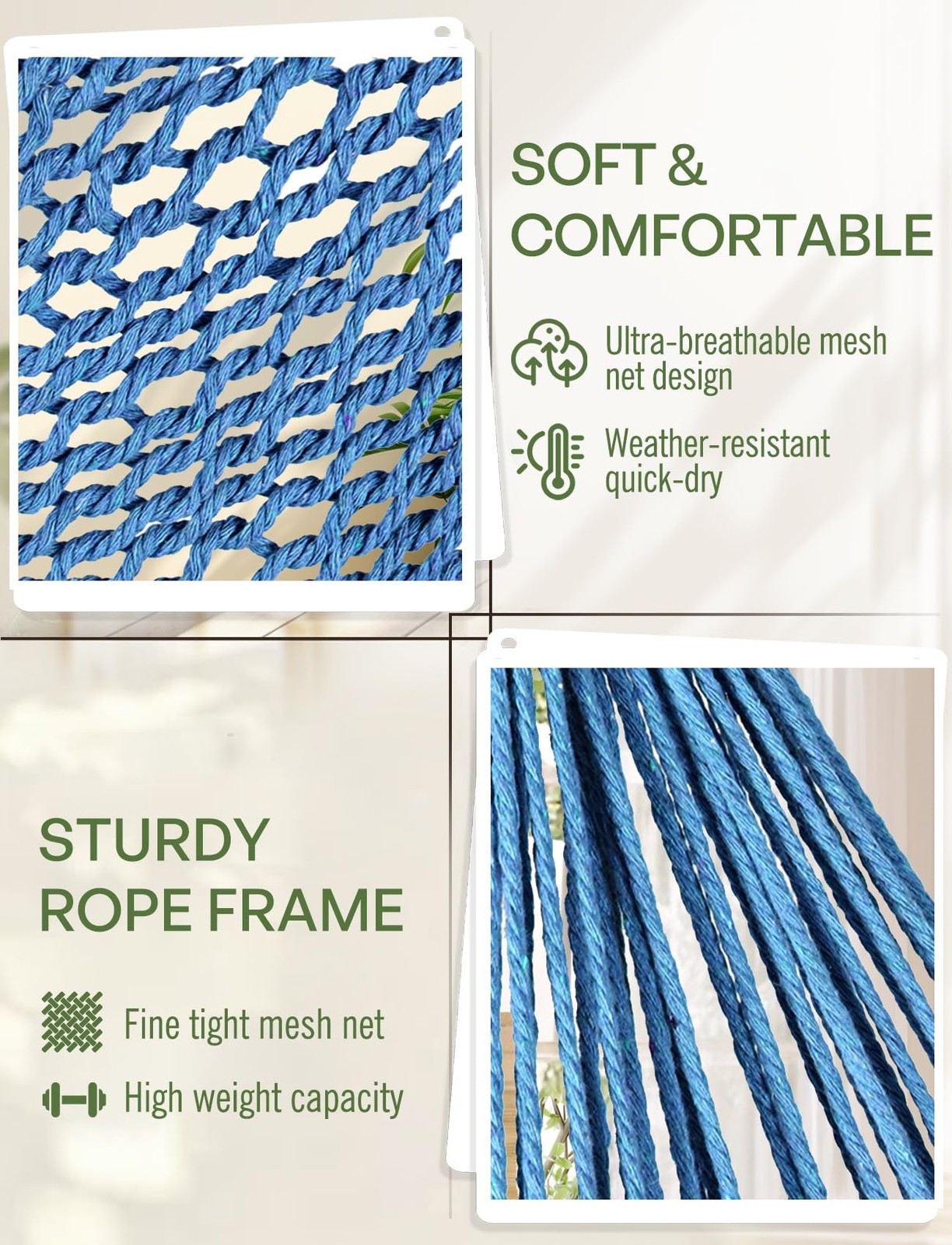 Chihee Hammock Chair Handmade Woven Mesh Hanging Seat 240x80cm, Royal Blue