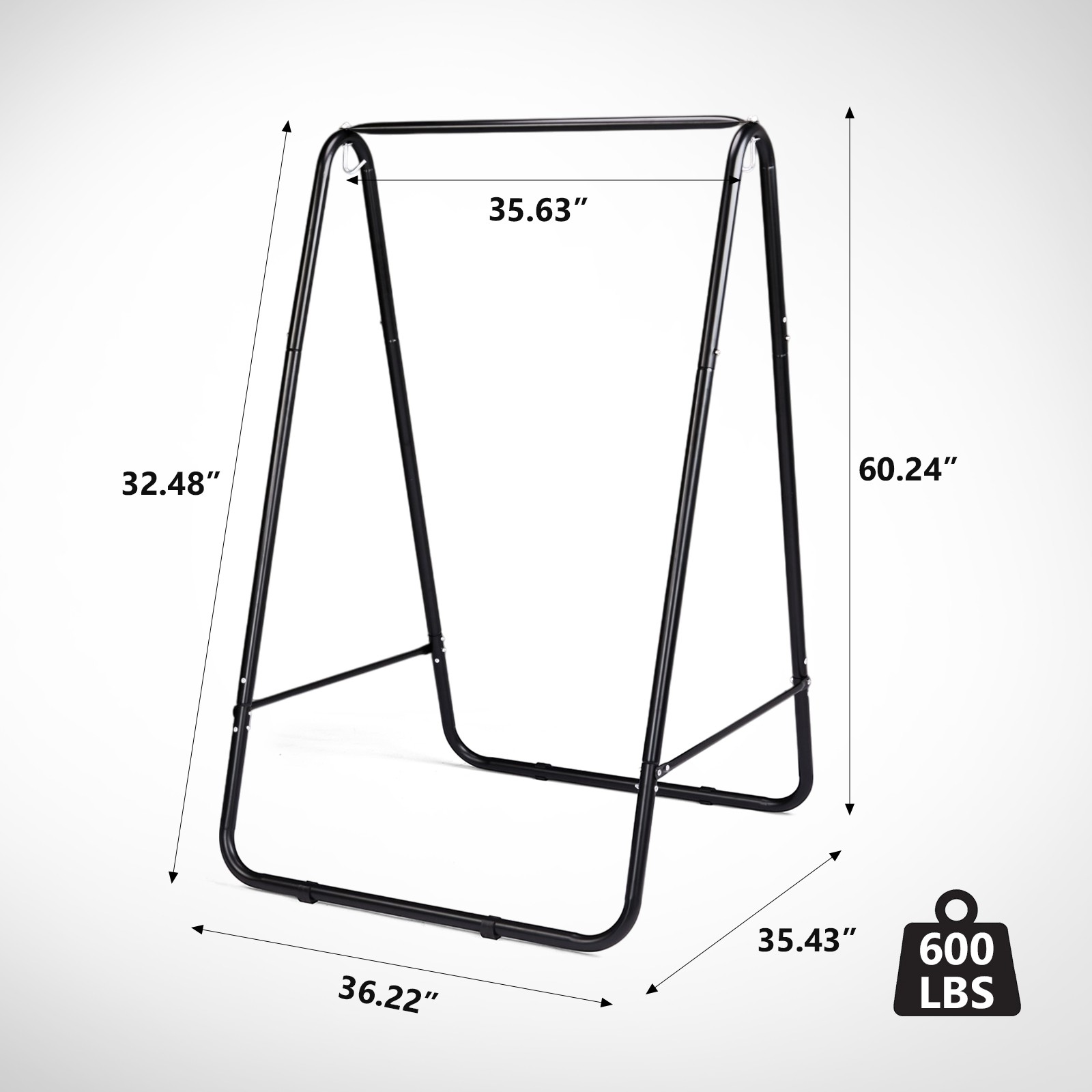 Outdoor Hammock Chair Stand Only, Swing Stand with 2 Hooks, Max Load 600lbs