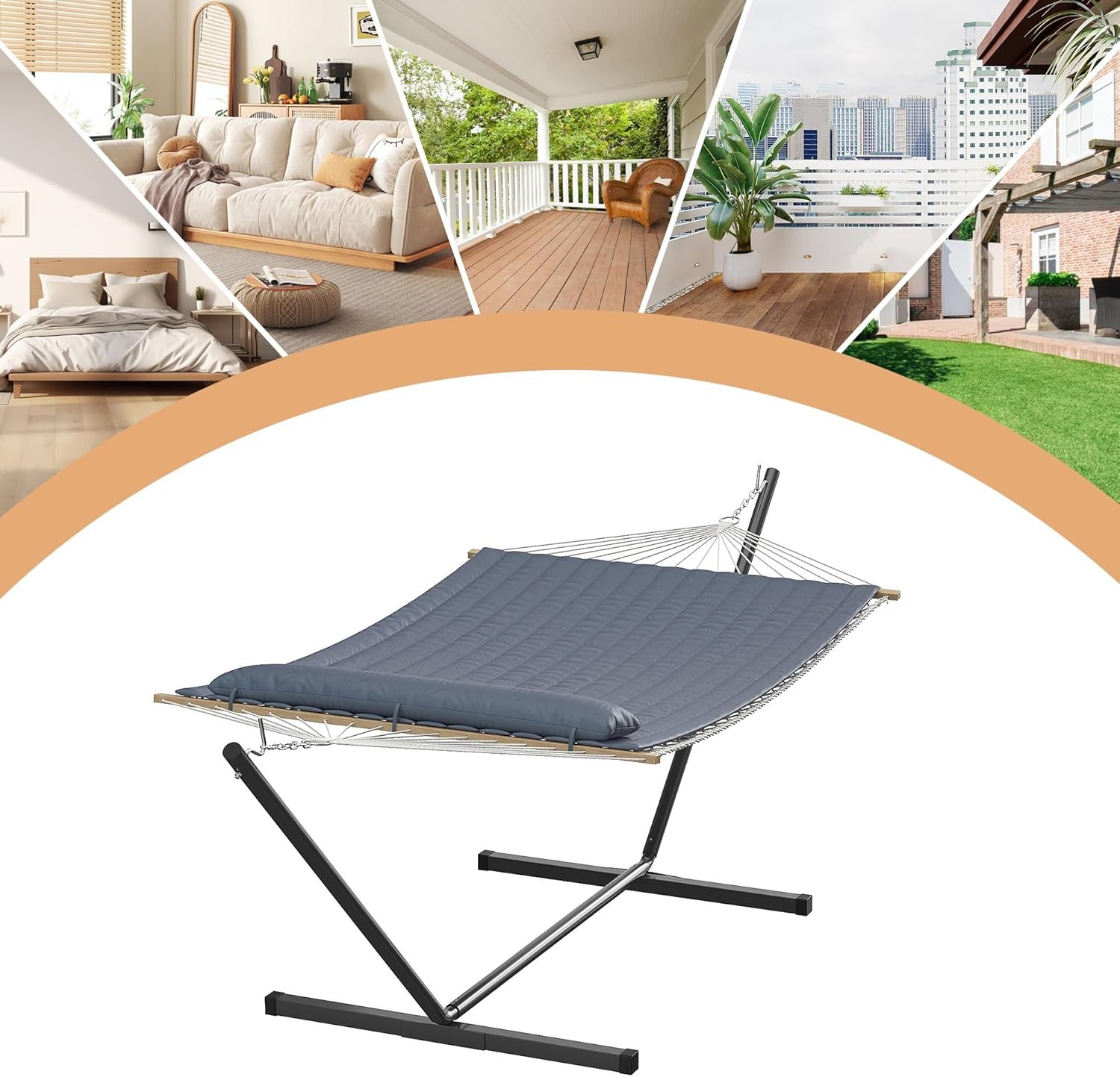 Portable Hammock with Steel Stand 450lbs 2 Person Hammock Bed with Pillow & Bag