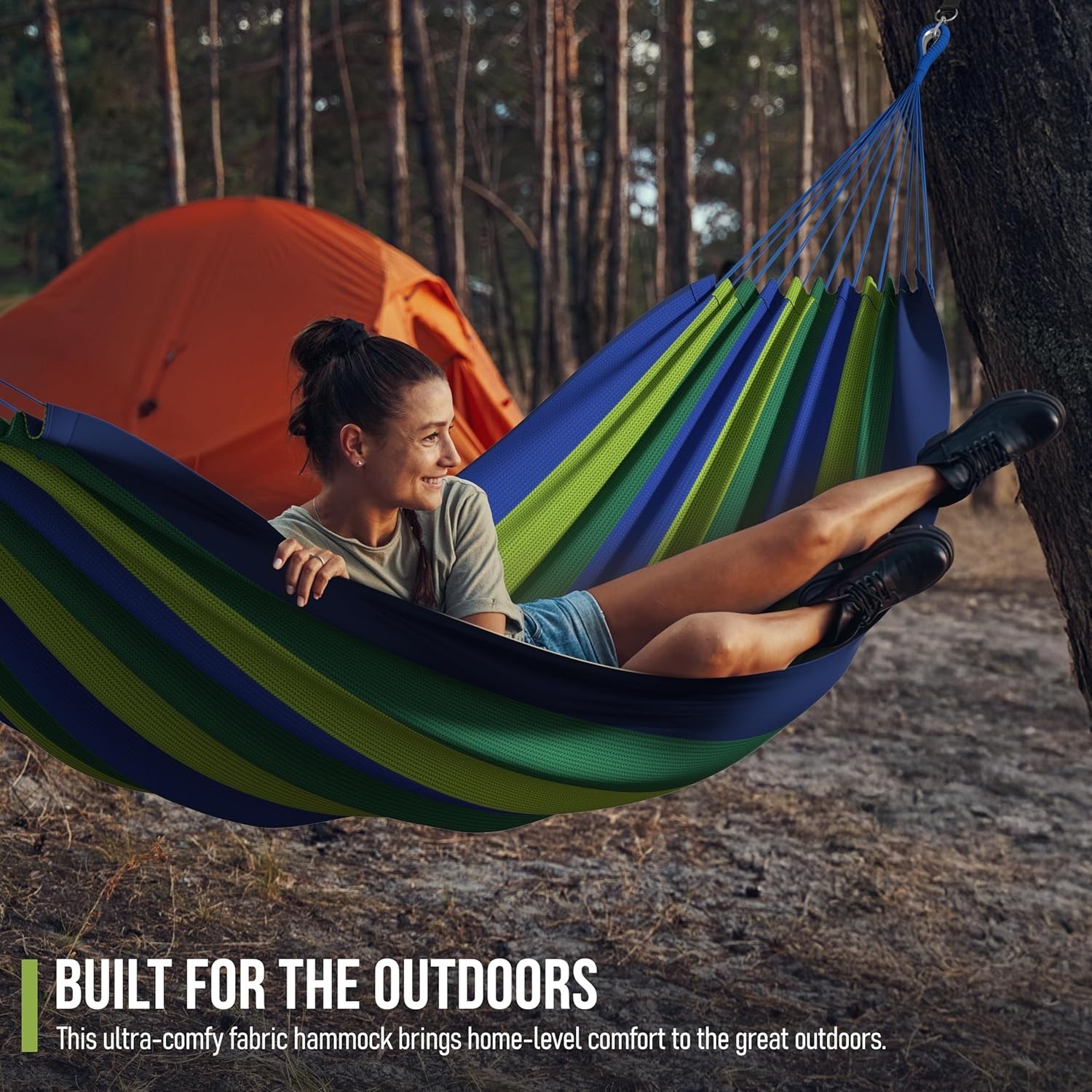 Brazilian Double Hammock Extra-Long Portable Indoor Outdoor Blue/Green