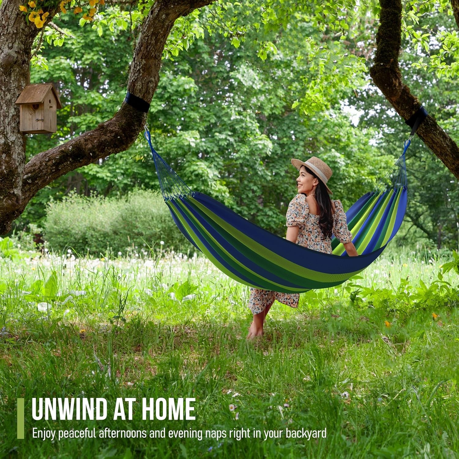 Brazilian Double Hammock Extra-Long Portable Indoor Outdoor Blue/Green
