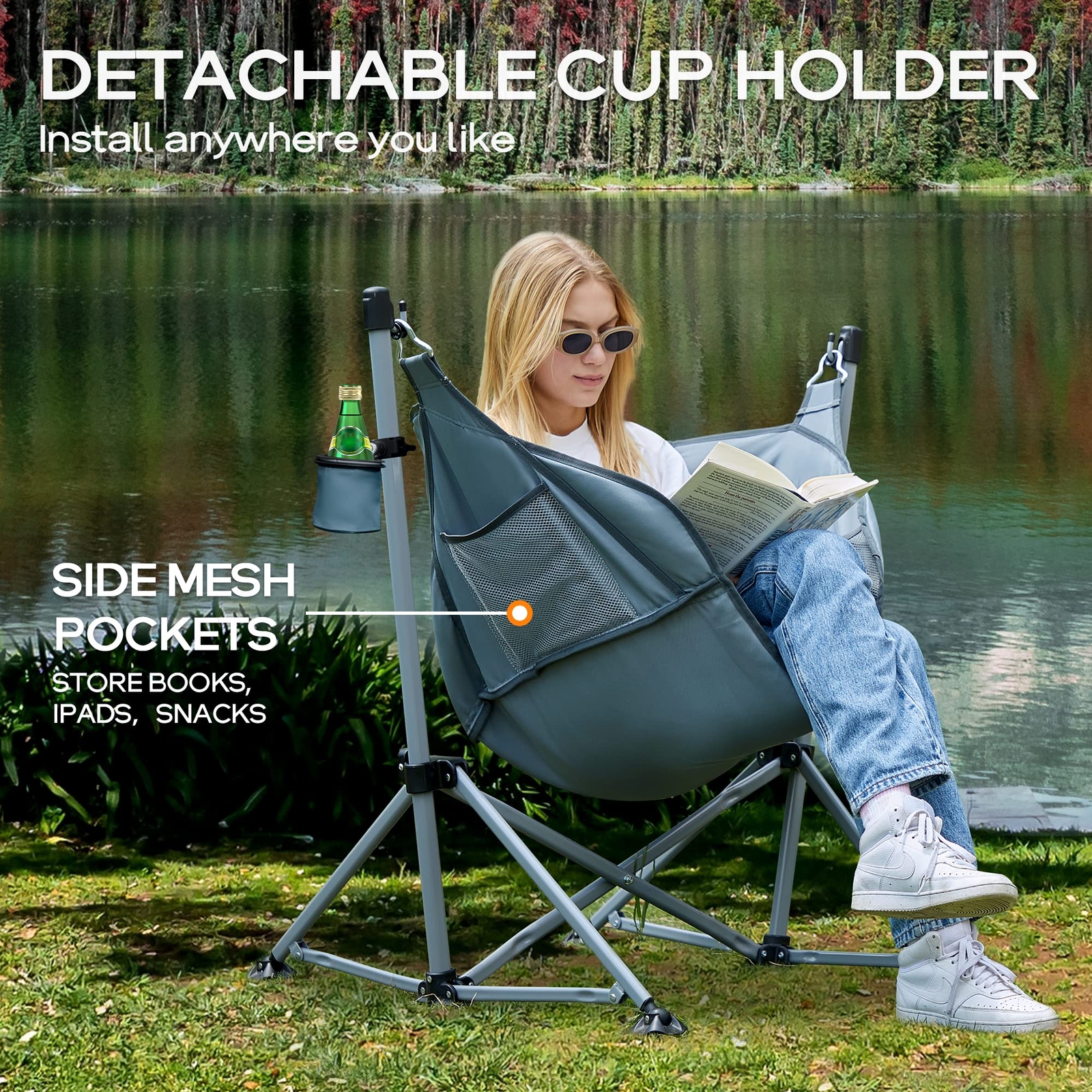 Large Hammock Camping Chair Folding Rocking Chairs Portable Swinging Chair Wide
