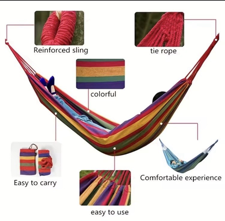 Canvas Hammock 1 – 2 Person Heavy Duty 102″ x 31″ Camping Backyard Patio Swing