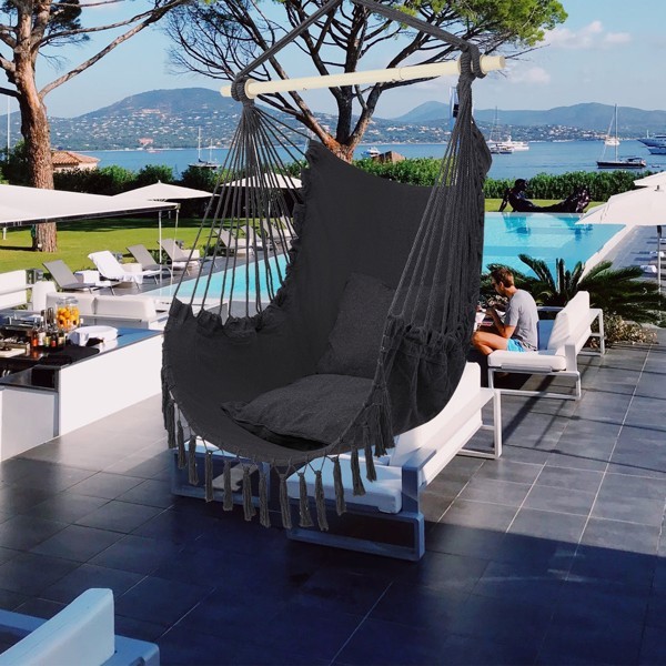 Hammock Hanging Rope Chair Swing Seat Patio Picnic Camping Dark Gray For Outdoor