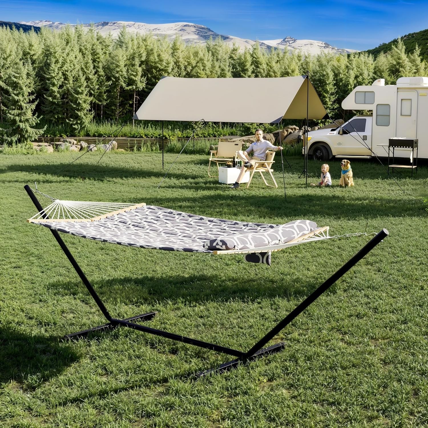 Portable Hammock with Steel Stand 450lbs 2 Person Hammock Bed with Pillow & Bag