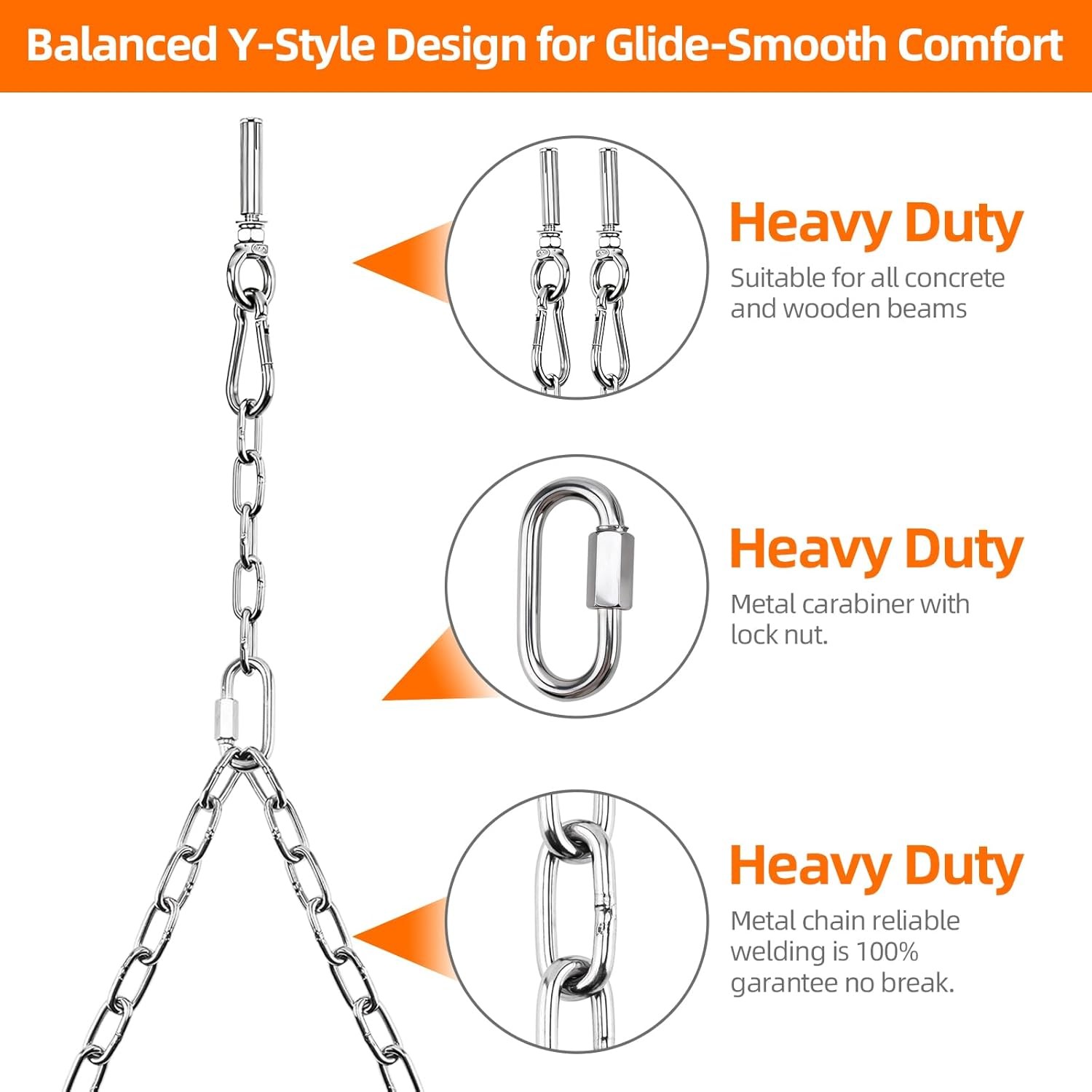 2 Pack Porch Swing Hanging Chain Kit Stainless Steel 10 FT Ceiling Load 700 Lbs