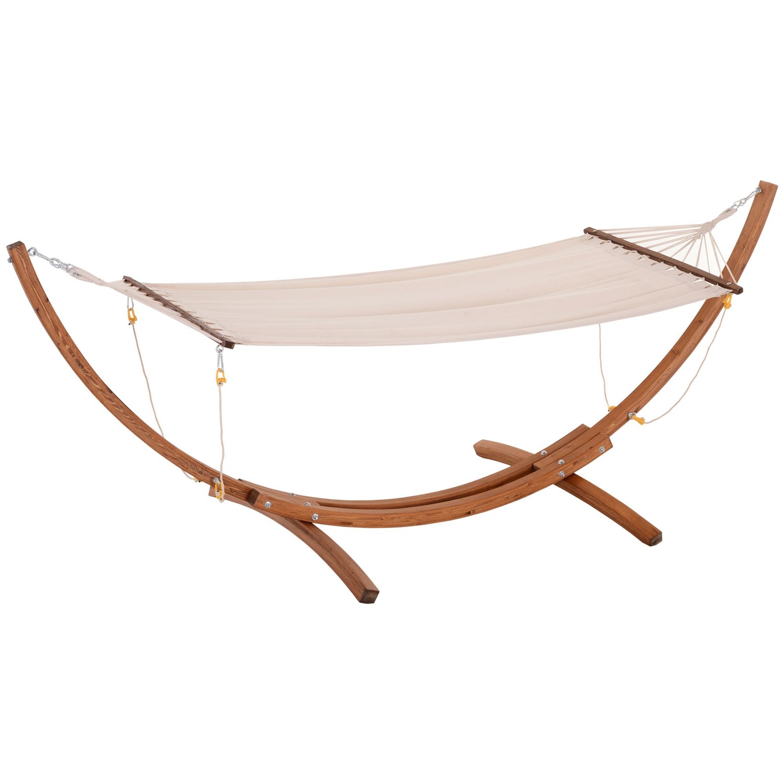 10′ Wood Hammock with Stand, Breathable Cotton Surface, Boho Style for Single Pe