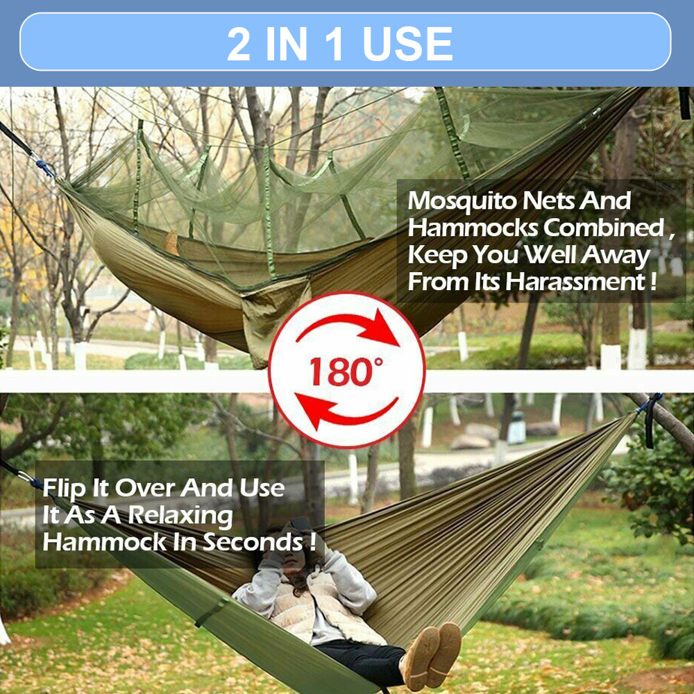 2 Person Camping Hammock With Mosquito Net Outdoor Portable Nylon Hanging Tent