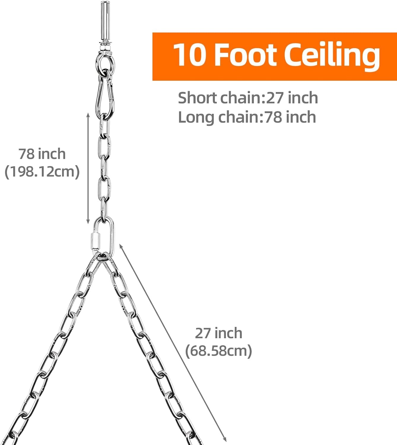 2 Pack Porch Swing Hanging Chain Kit Stainless Steel 10 FT Ceiling Load 700 Lbs