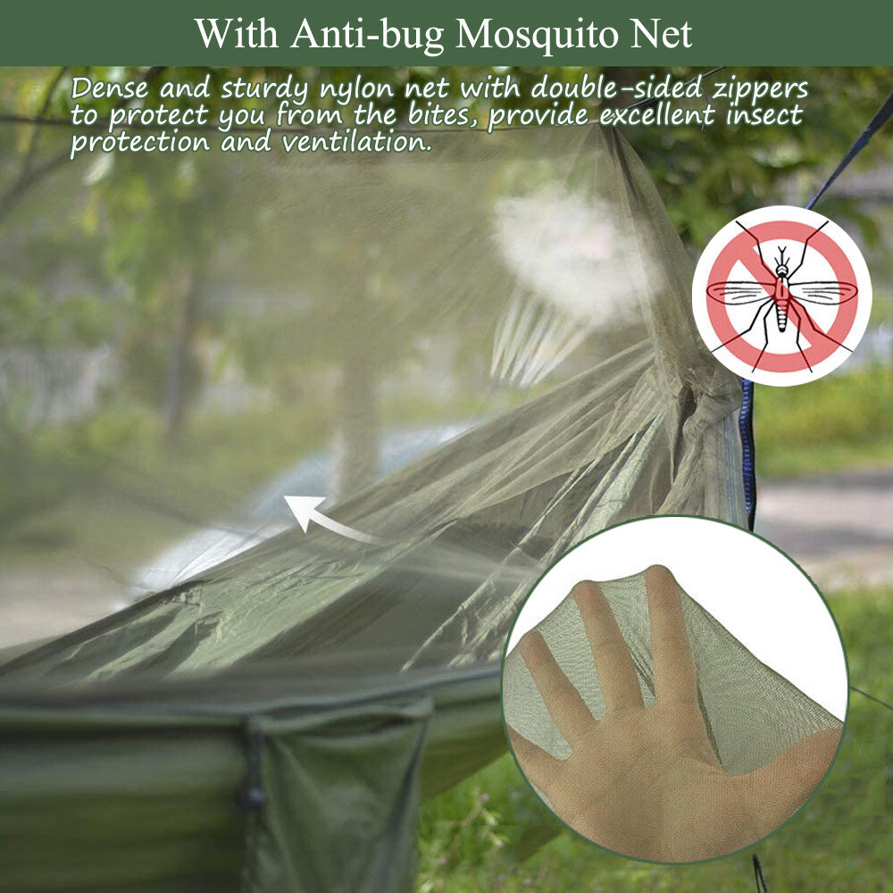2 Person Camping Hammock w/ Mosquito Bug Net Outdoor Beach Portable Hanging Bed