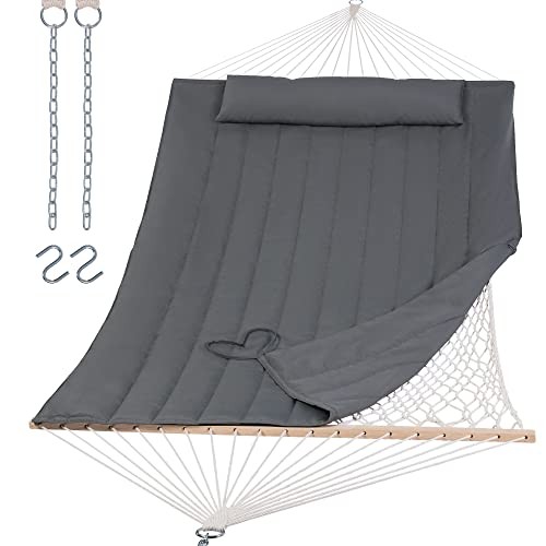 Hammocks 2 Person Hammock with Hardwood Spreader Bar, Double Rope Dark Gray