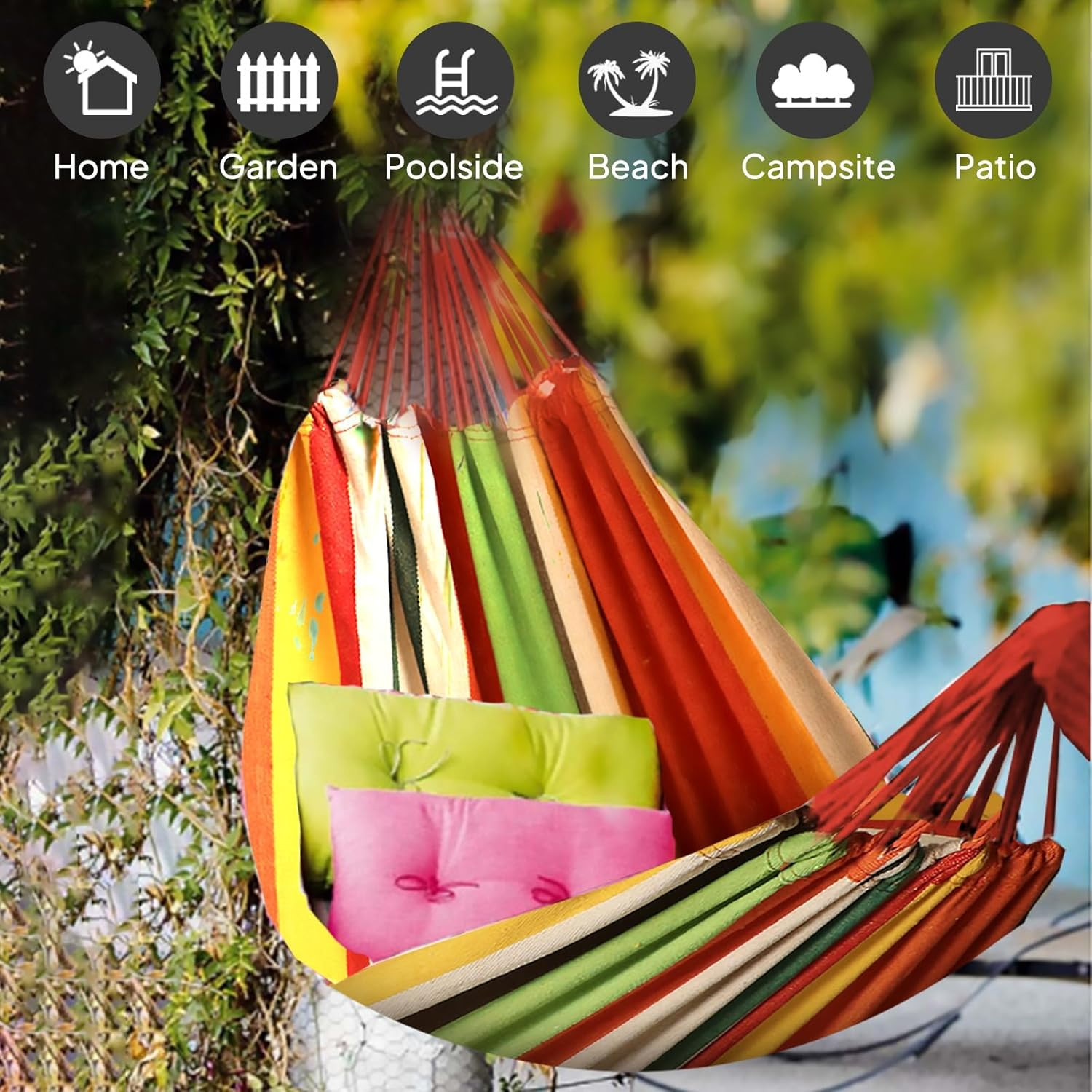 Cotton Camping Hammock With Tree Straps Portable Outdoor Garden Patio 660 Lb