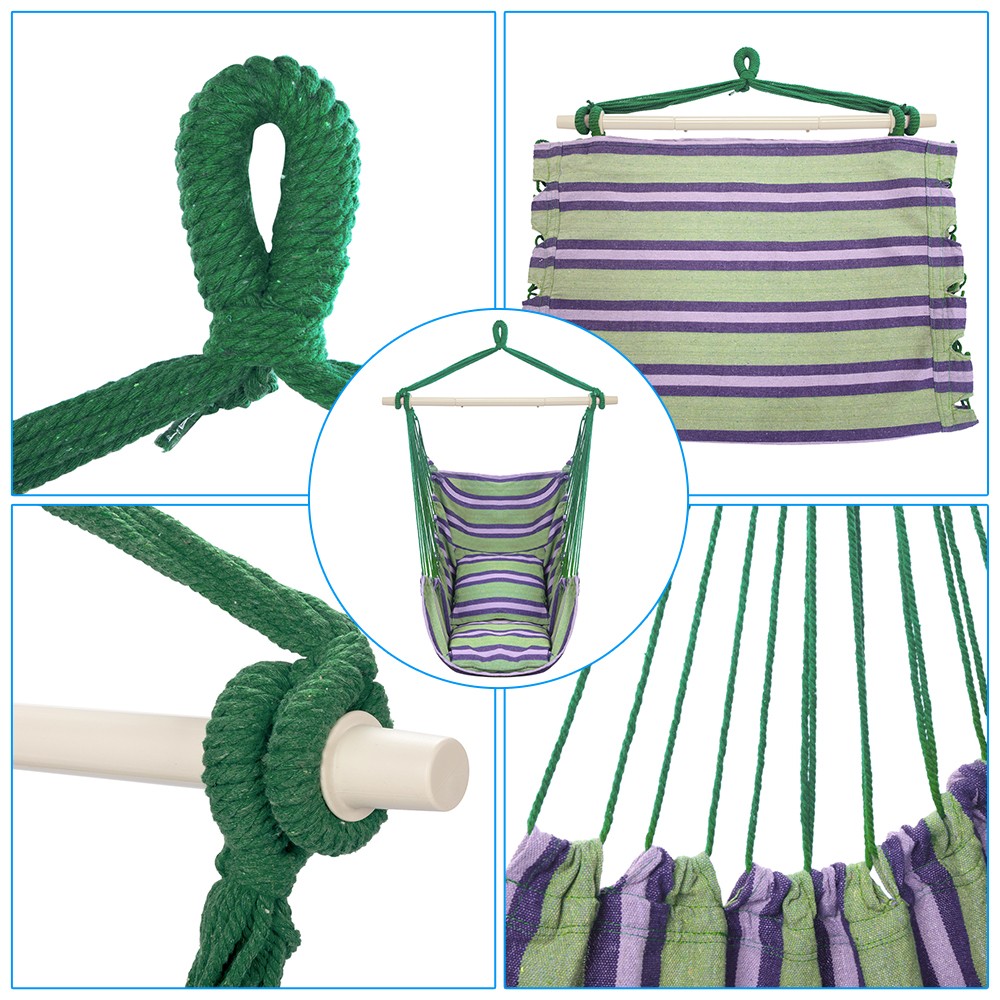 Polyester Cotton Hammock Chair Hanging Rope with 2 Cushions for Home Decoration