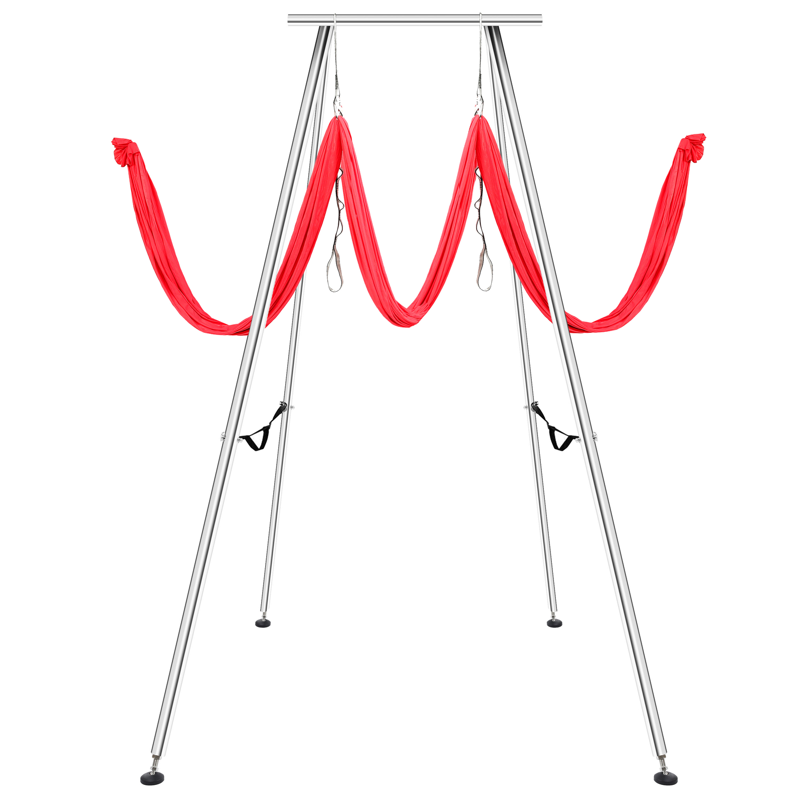 Silver Portable Aerial Stand Rig Frame Yoga Swing Bar w/20Ft Red Yoga Swing