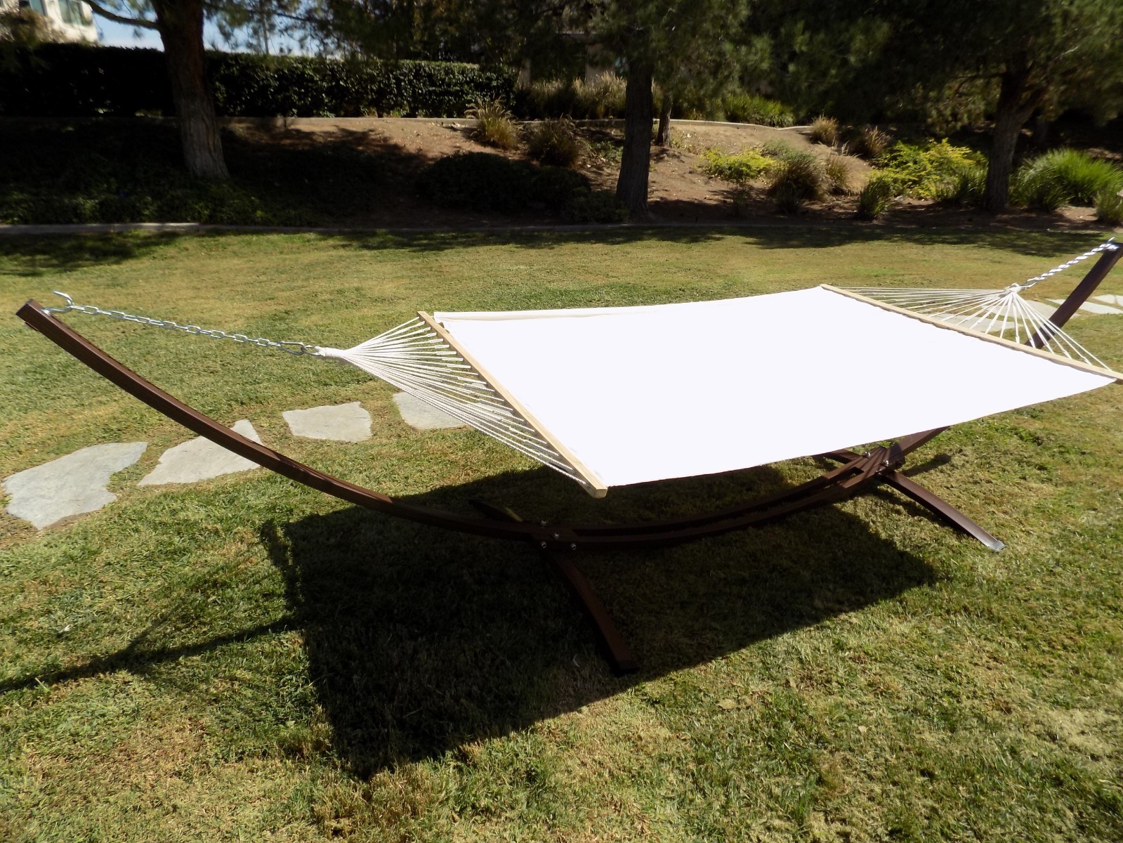 Petra Leisure 15 Ft In/Outdoor Brown Steel Arc Hammock Stand + Beige Hammock Bed