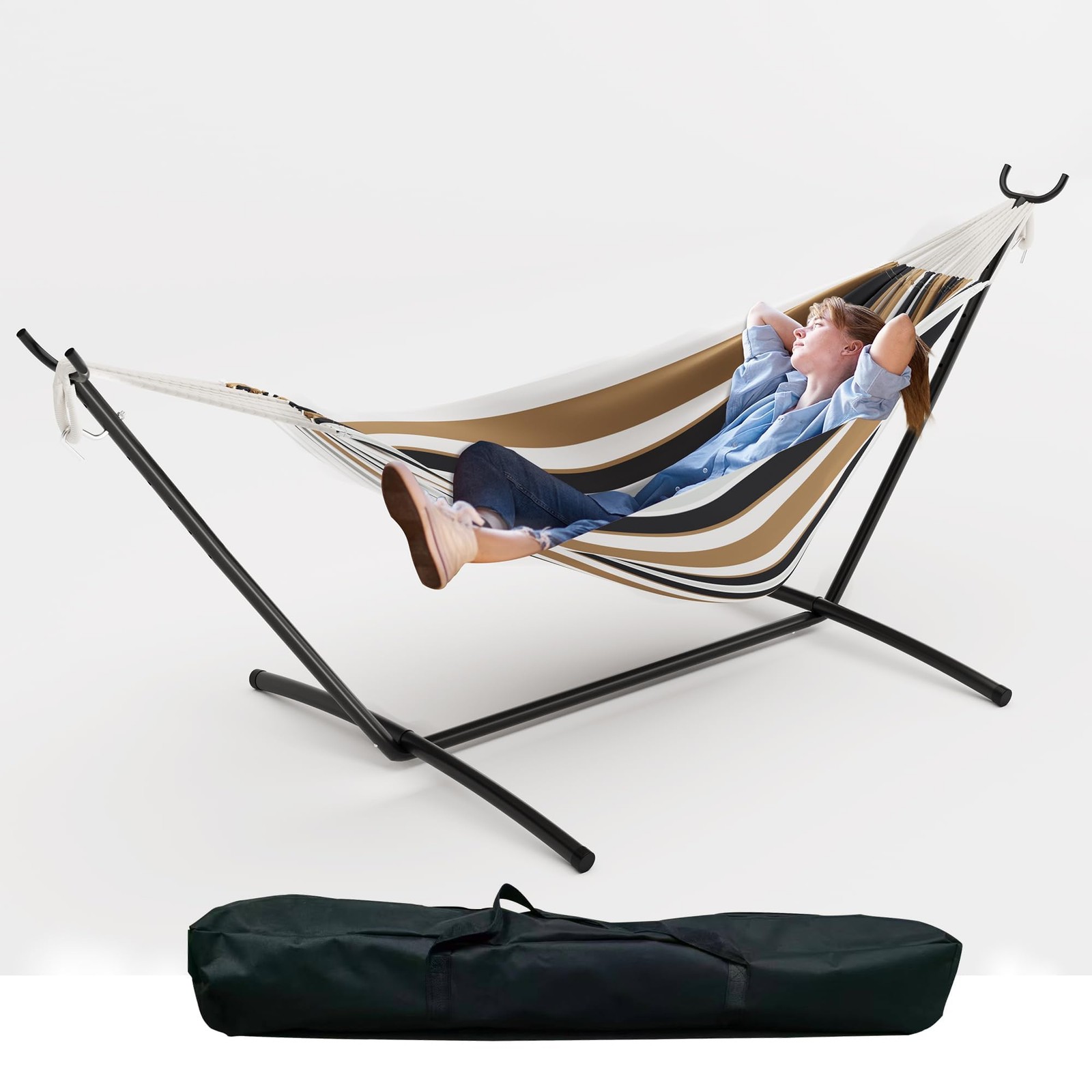 450 lbs Adjustable Portable Double Hammock Chair W/Steel Frame for Camping,Yard