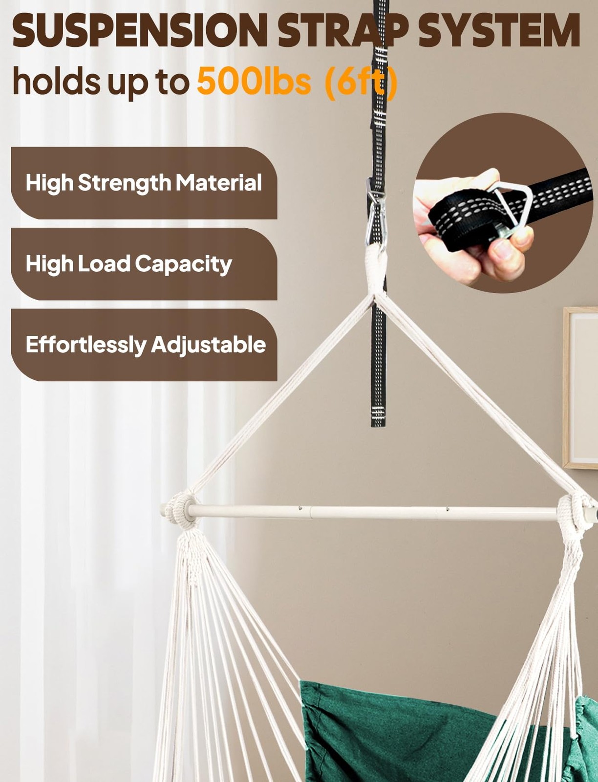 Chihee Hammock Chair Hanging Swing, 500 Lbs, 2 Cushions, Metal Spreader