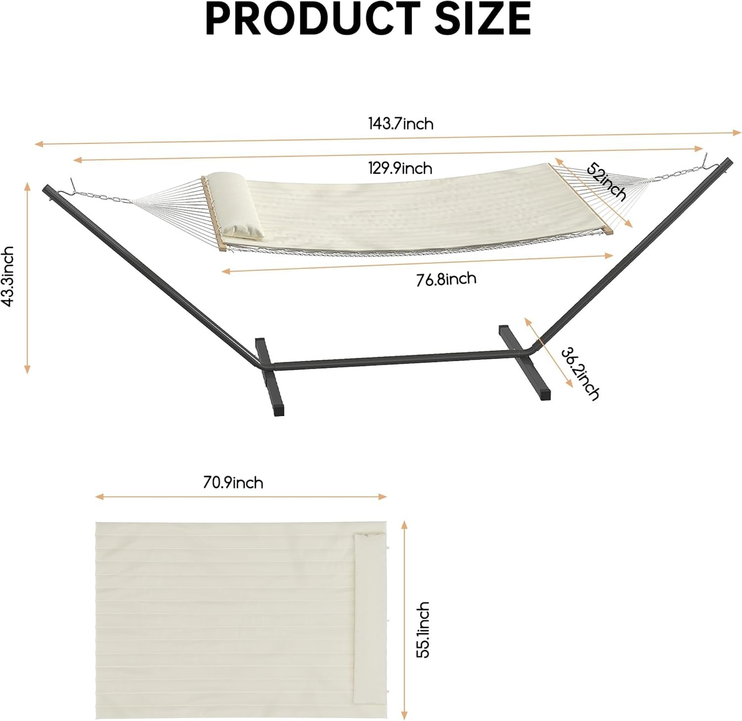 Portable Double Hammock with Stand and Pillow 2 Person Heavy Duty Outdoor