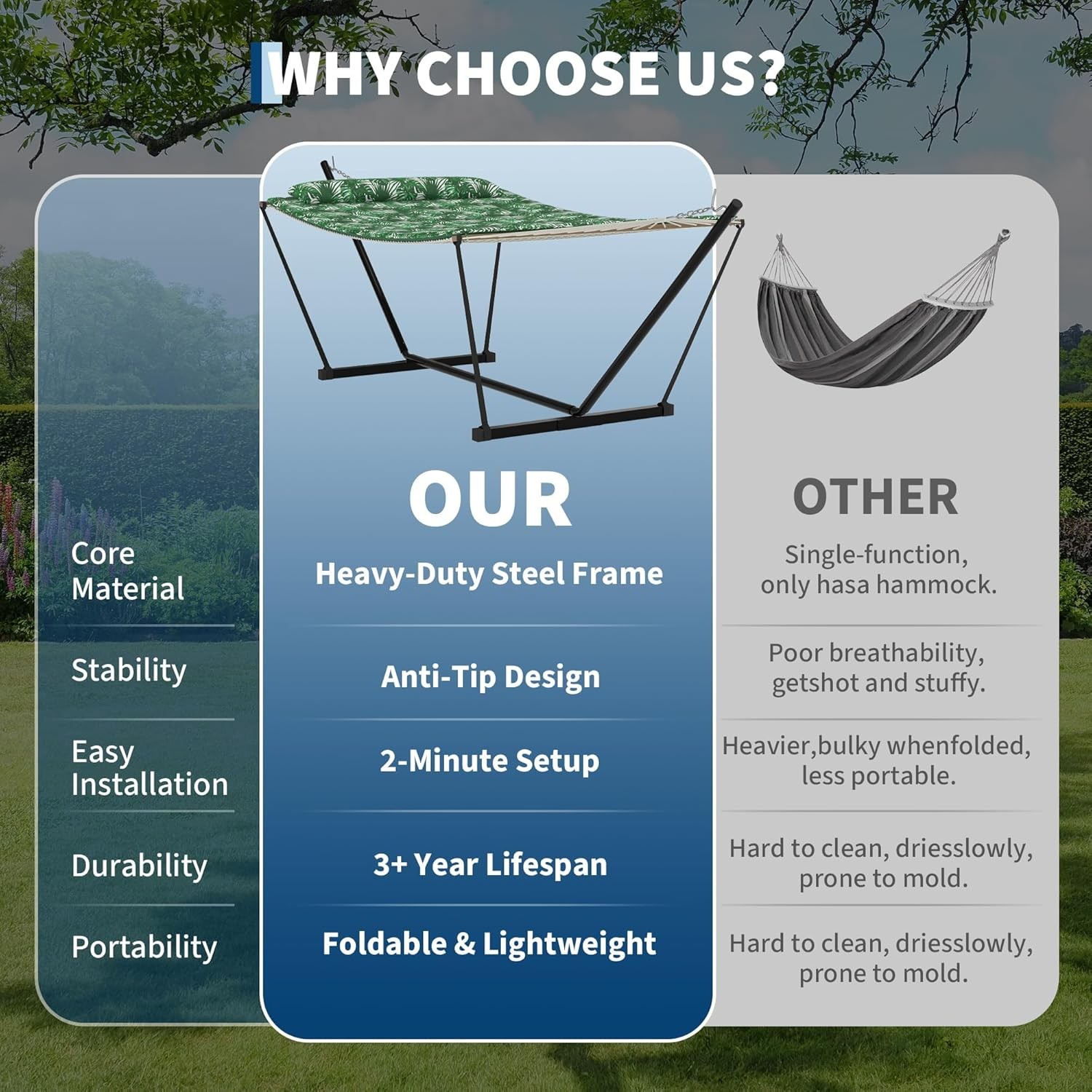 Portable Hammock with Steel Stand 450lbs 2 Person Hammock Bed with Pillow & Bag