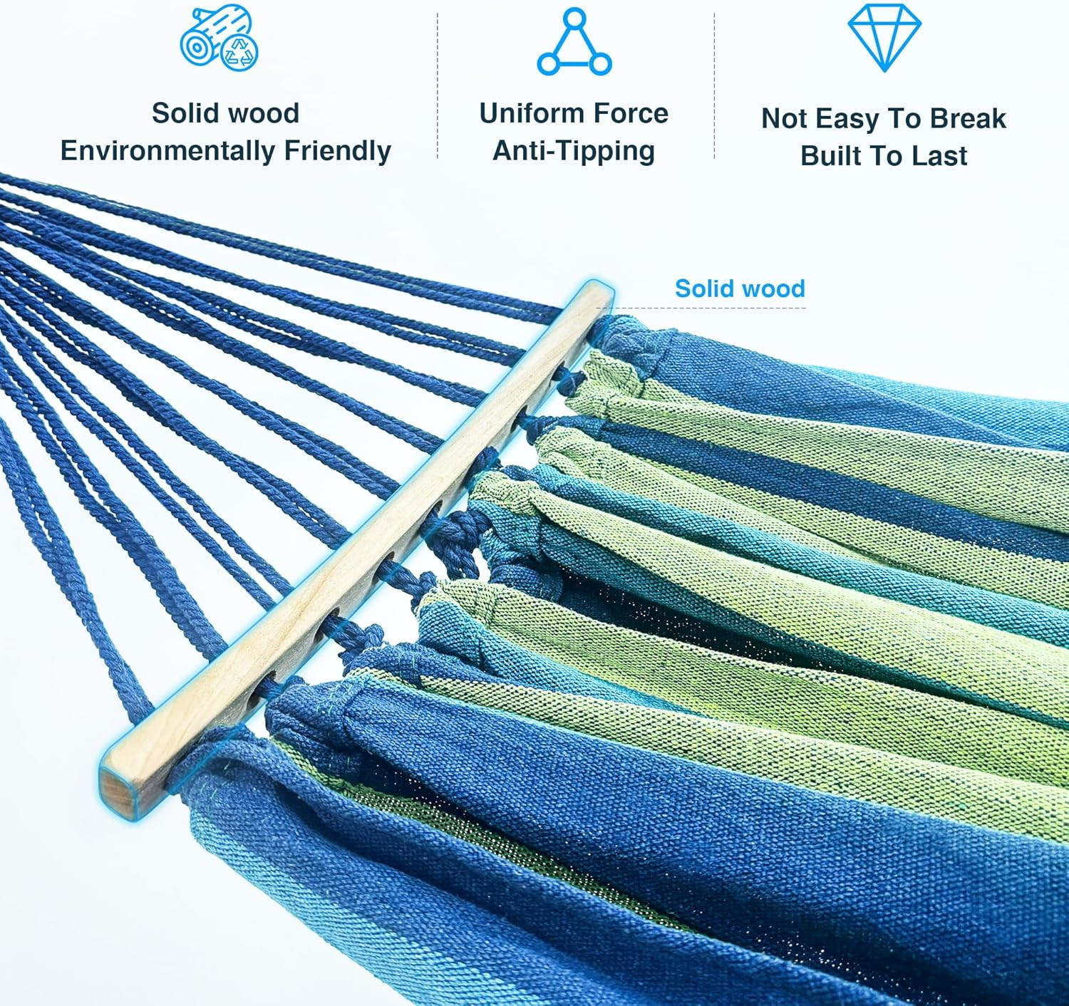Double Hammock with Stand, 2 Person Hammock with Anti-Rollover Spreader Bar, Adj