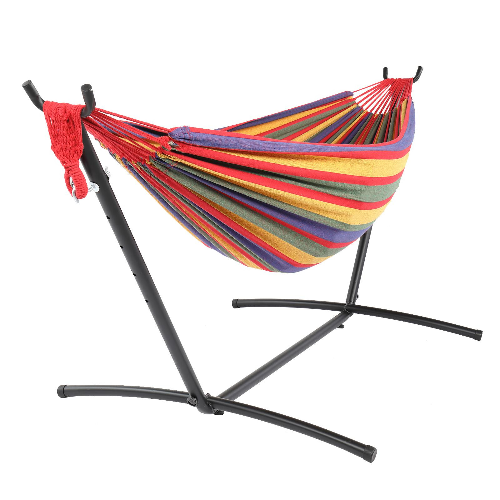 Portable Outdoor Camping Polyester Hammock with Stand and Handbag Set Red
