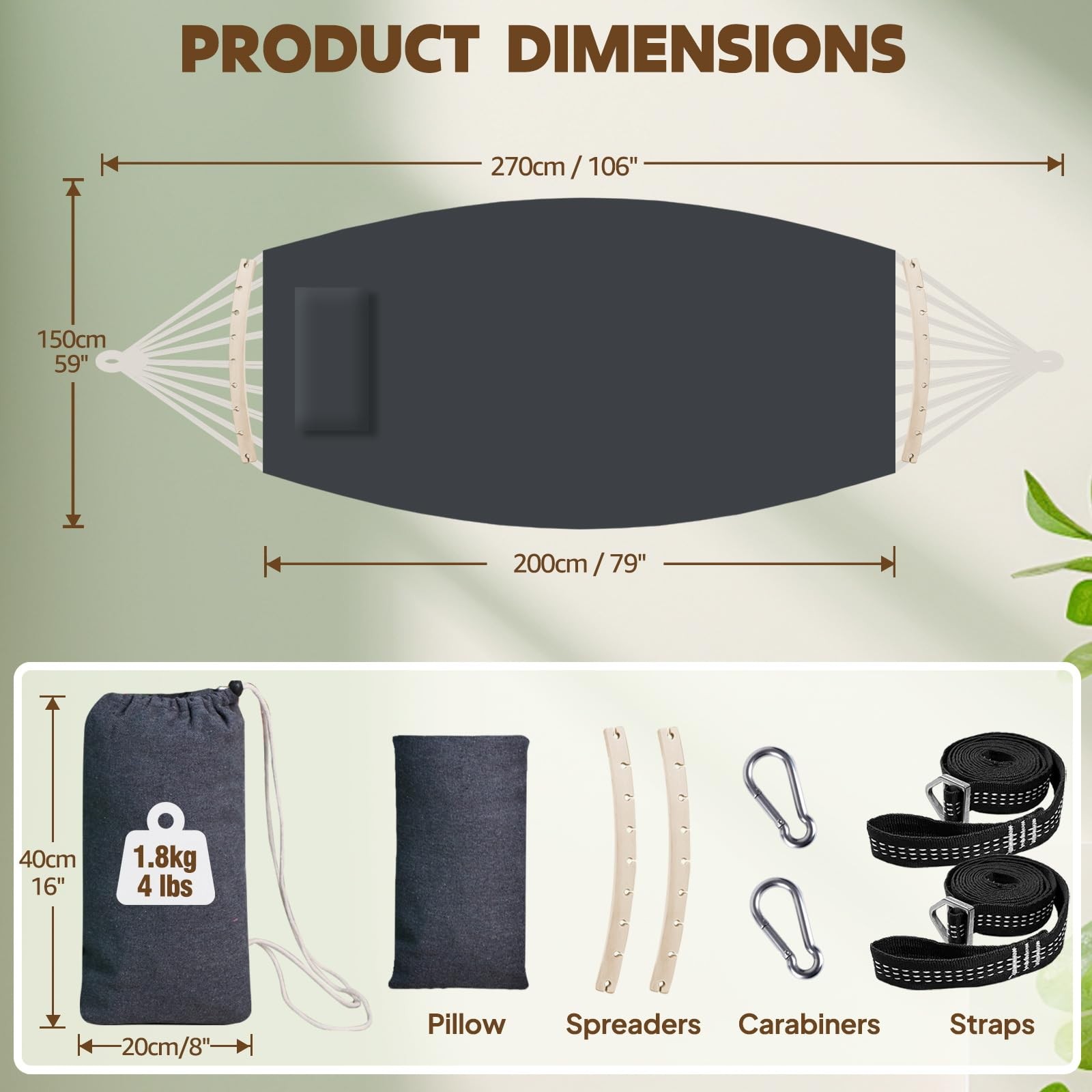 Cotton Hammock Large Soft Breathable Camping Hammock Holds Up to 660lbs Porta…