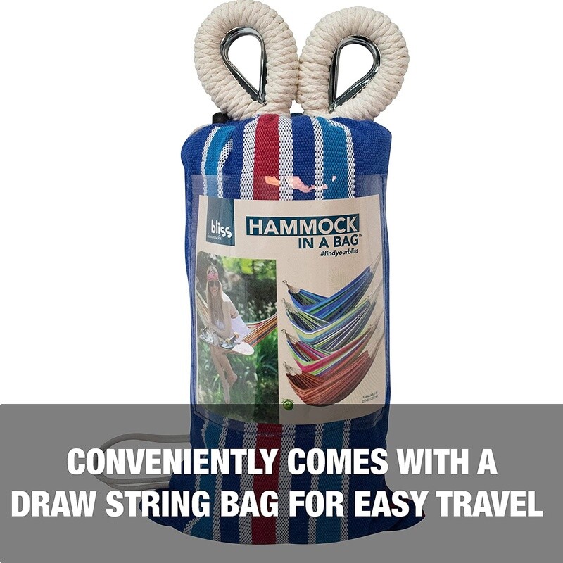 Cotton Polyester Portable Hand Woven Hammock W/ Drawstring Bag & Hardware New US