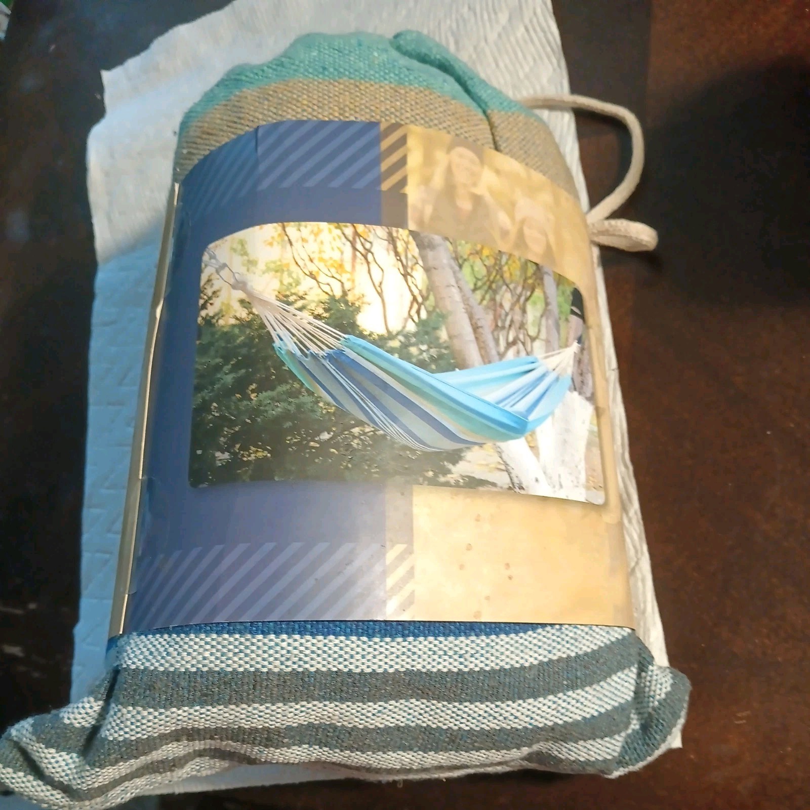 Stansport Hammock 6ft 5in Striped Teal & beige W/ Bag Shipping to be lowered