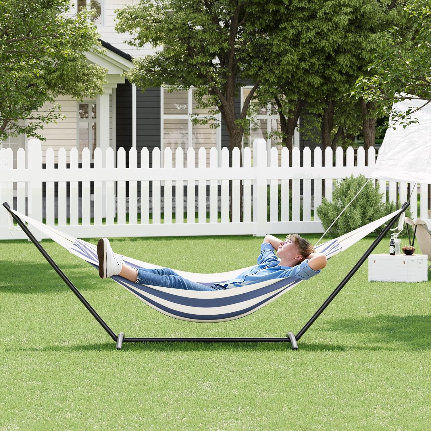 Hammock with Stand 450LBS Capacity Portable Cotton Hammock with Travel Bag