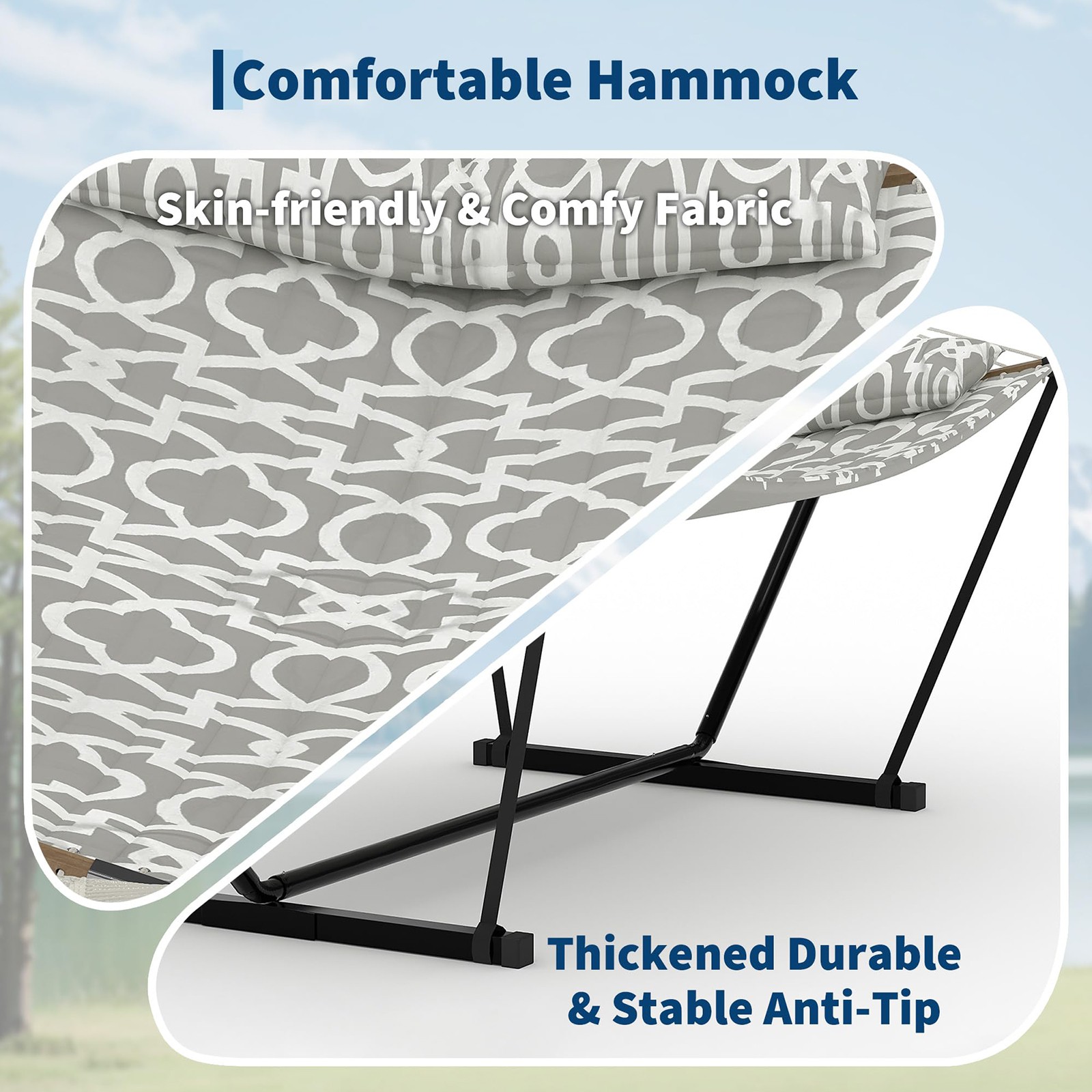 2 Person Portable Hammock with Stand, 450LBS Capacity for Outdoor with Pillow