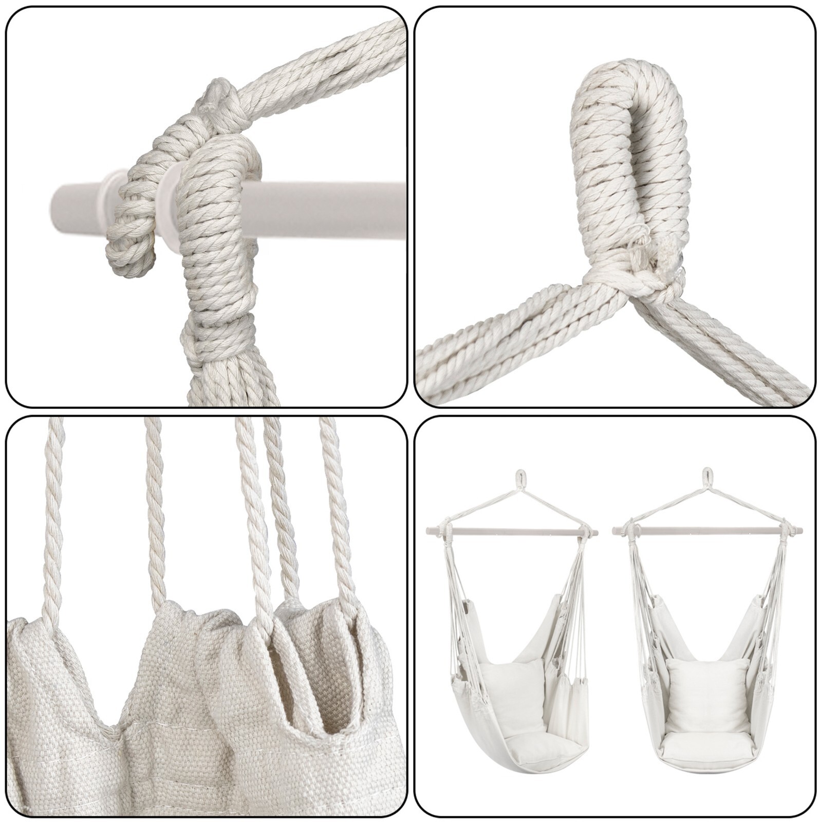 Sorbus Hanging Rope Hammock Chair Swing Seat for Indoor / Outdoor Use (White)