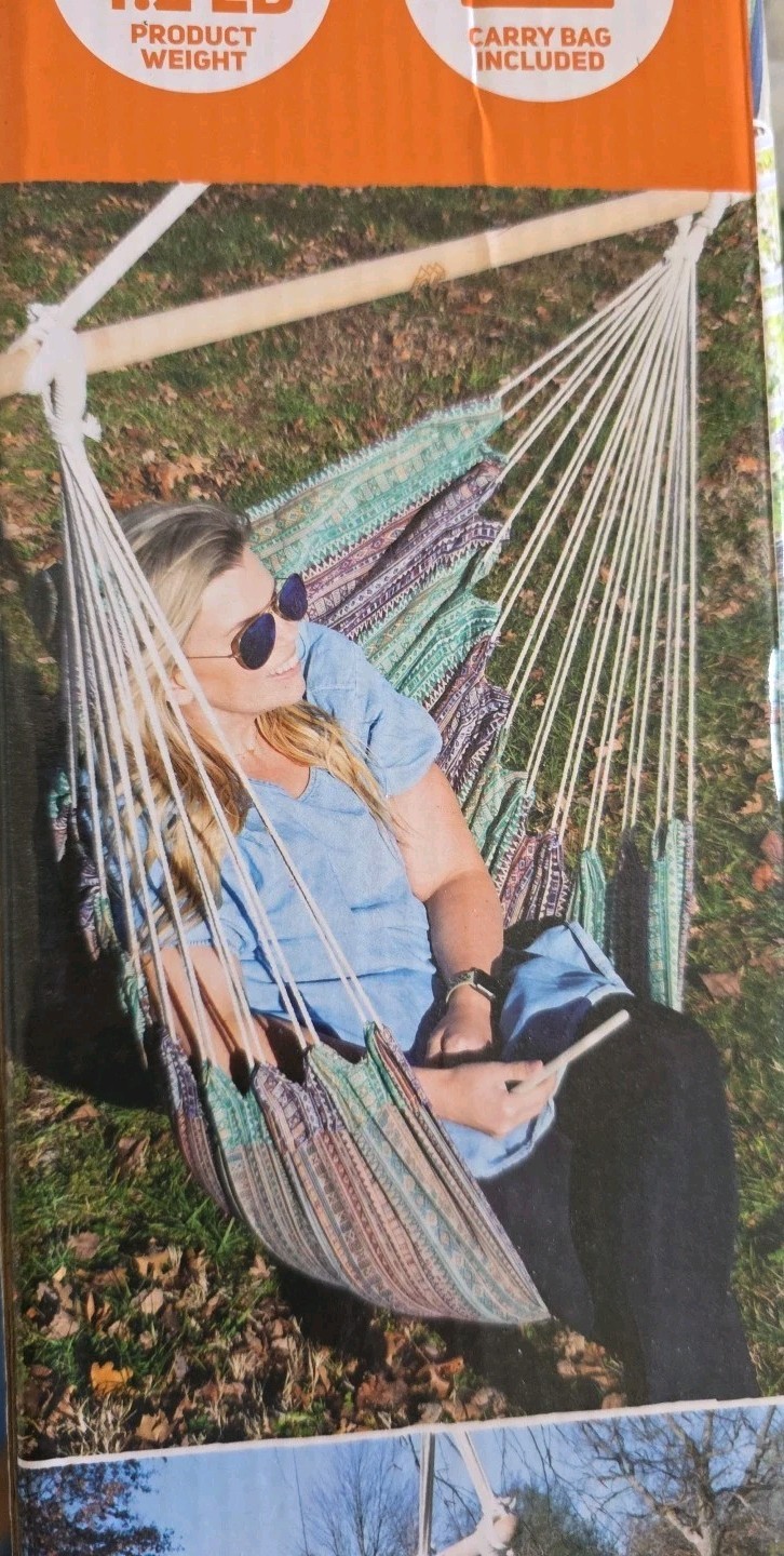 Equip Jacquard Swing One Person Hammock Chair, Cotton Polyester Blend Blue READ