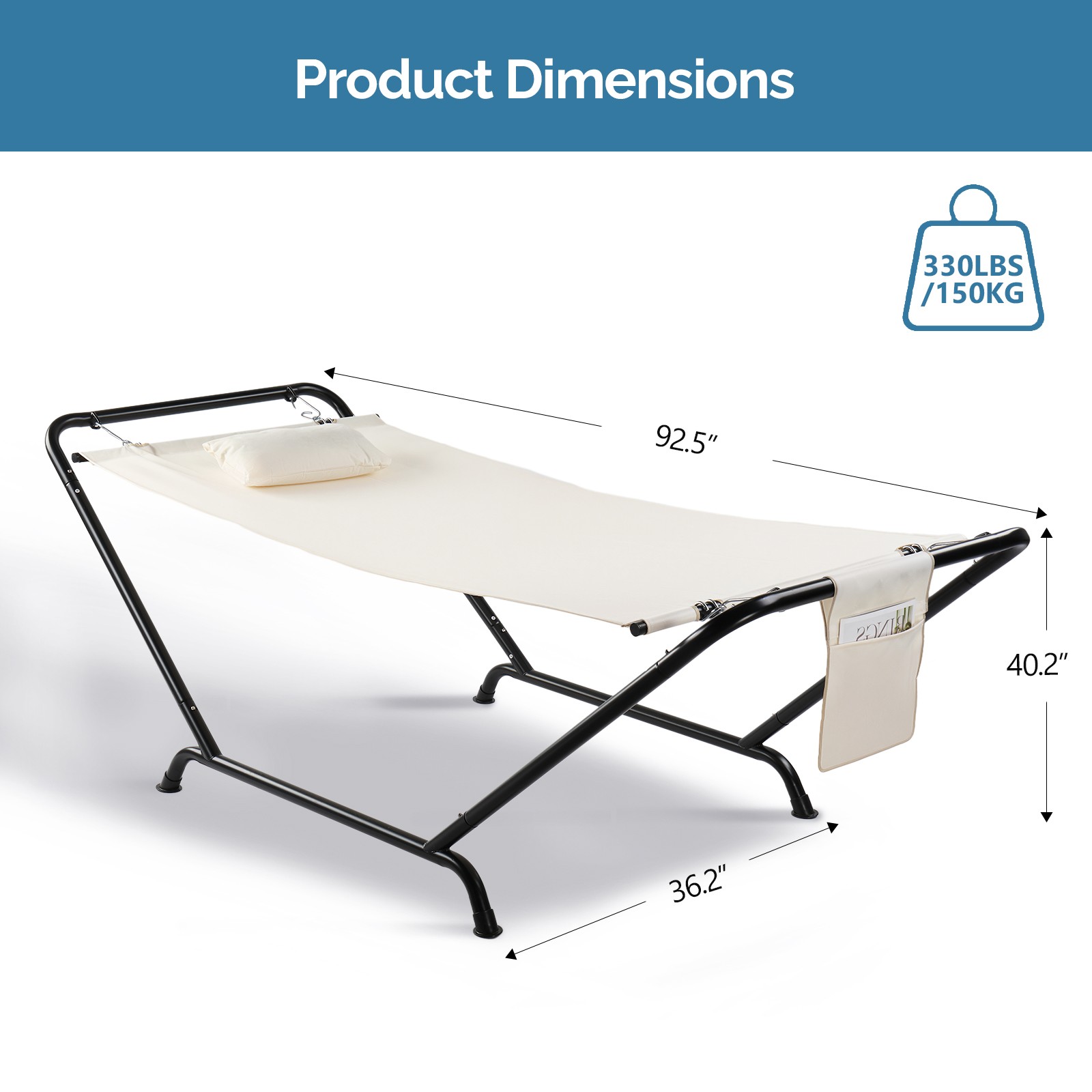 Freestanding Hammock with Stand, 550LBS Heavy Duty Outdoor Hammock Bed