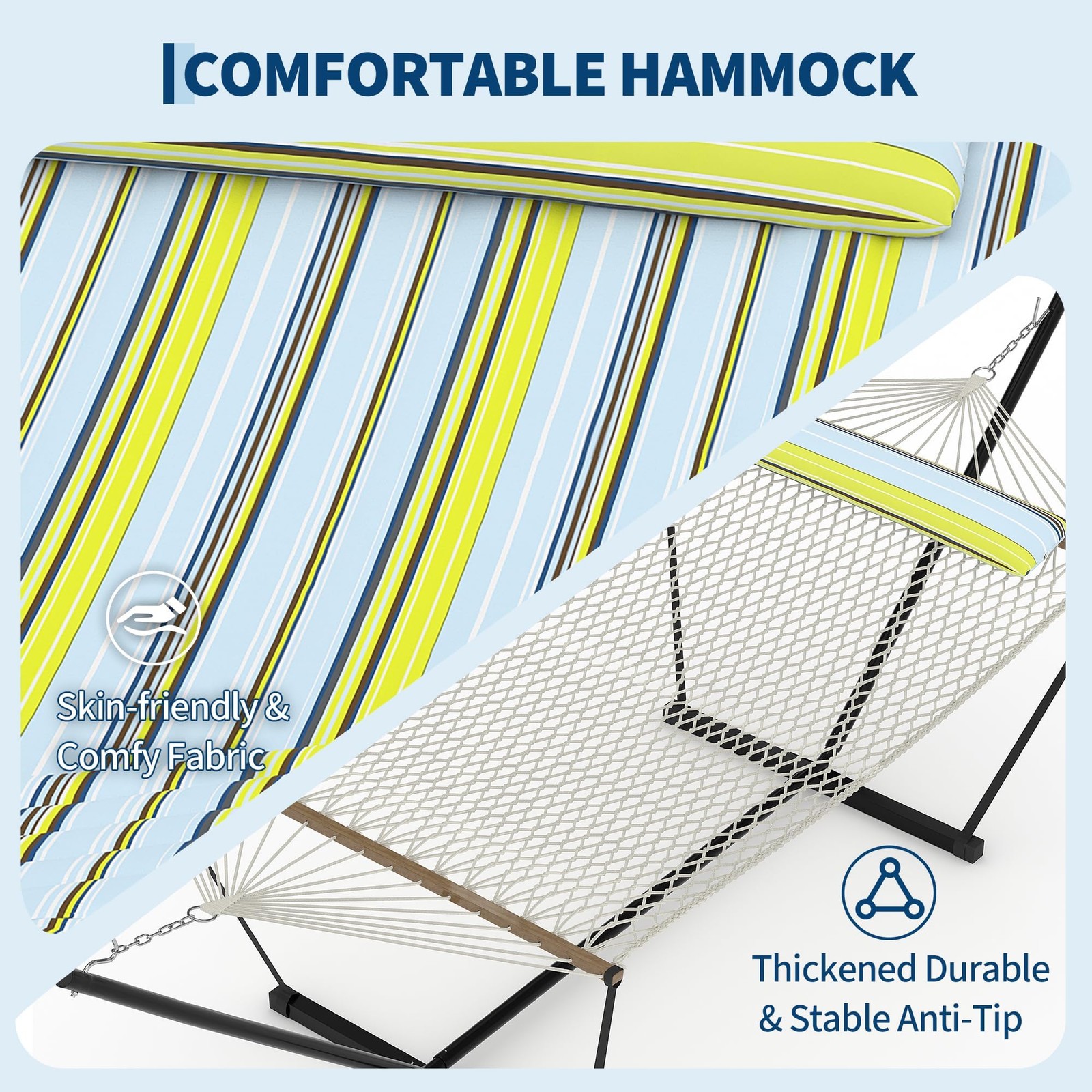 Double Hammock with Steel Stand Pillow Padded 2 Person 450Lbs Portable