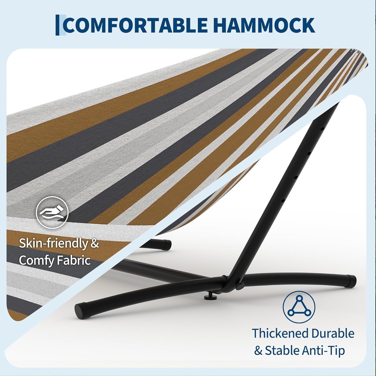 Double Hammock with Steel Stand and Carrying Bag, 350 lb Capacity Indoor Outdoor