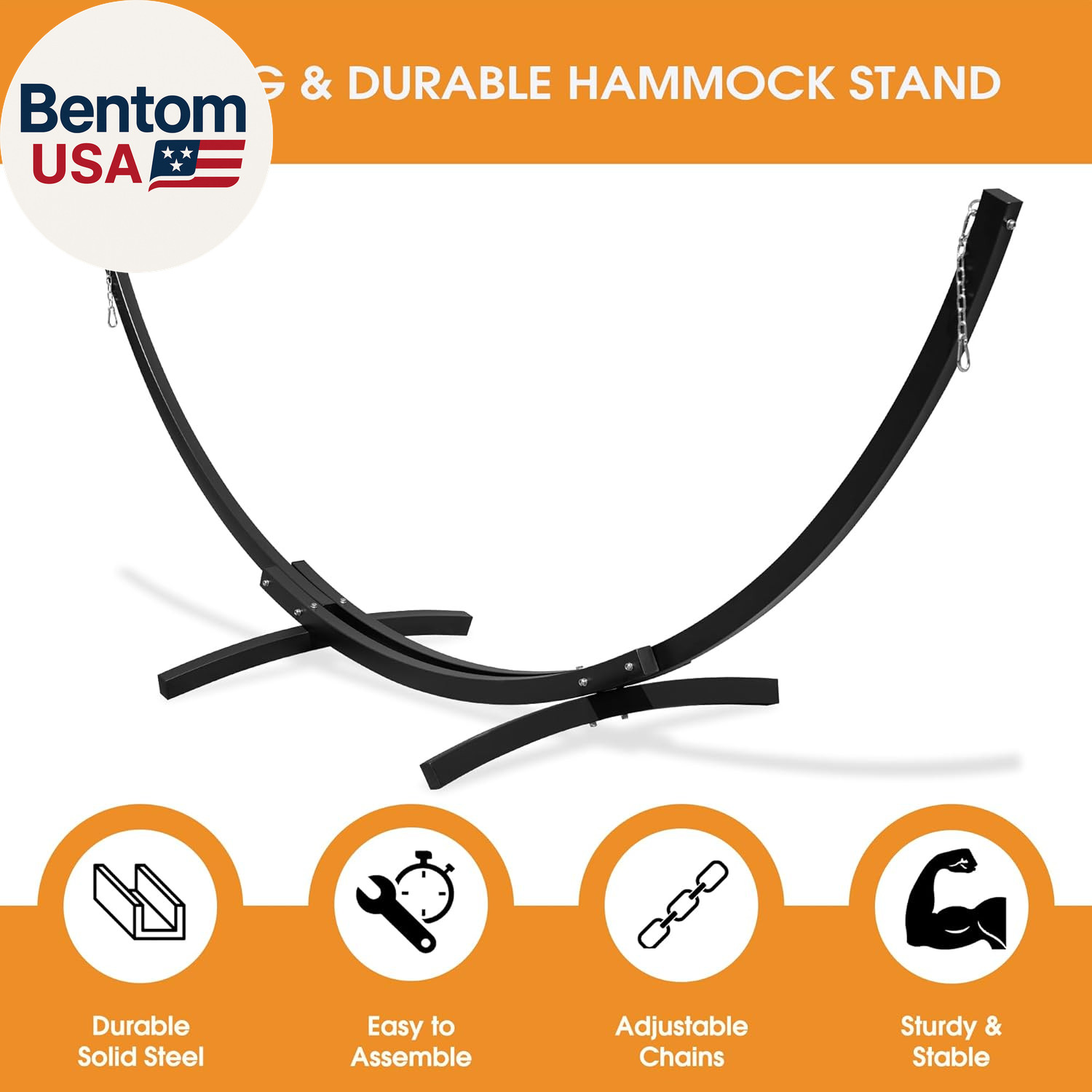13.5 Ft Heavy Duty Steel Arc Hammock Stand with Carabiner and Chain, 2 Person We