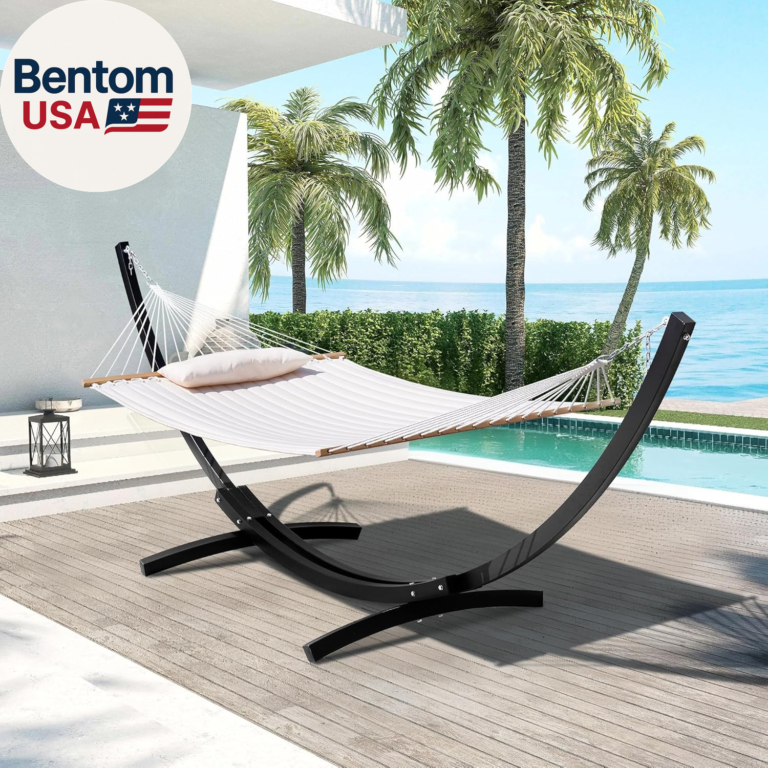 13.5 Ft Heavy Duty Steel Arc Hammock Stand with Carabiner and Chain, 2 Person We