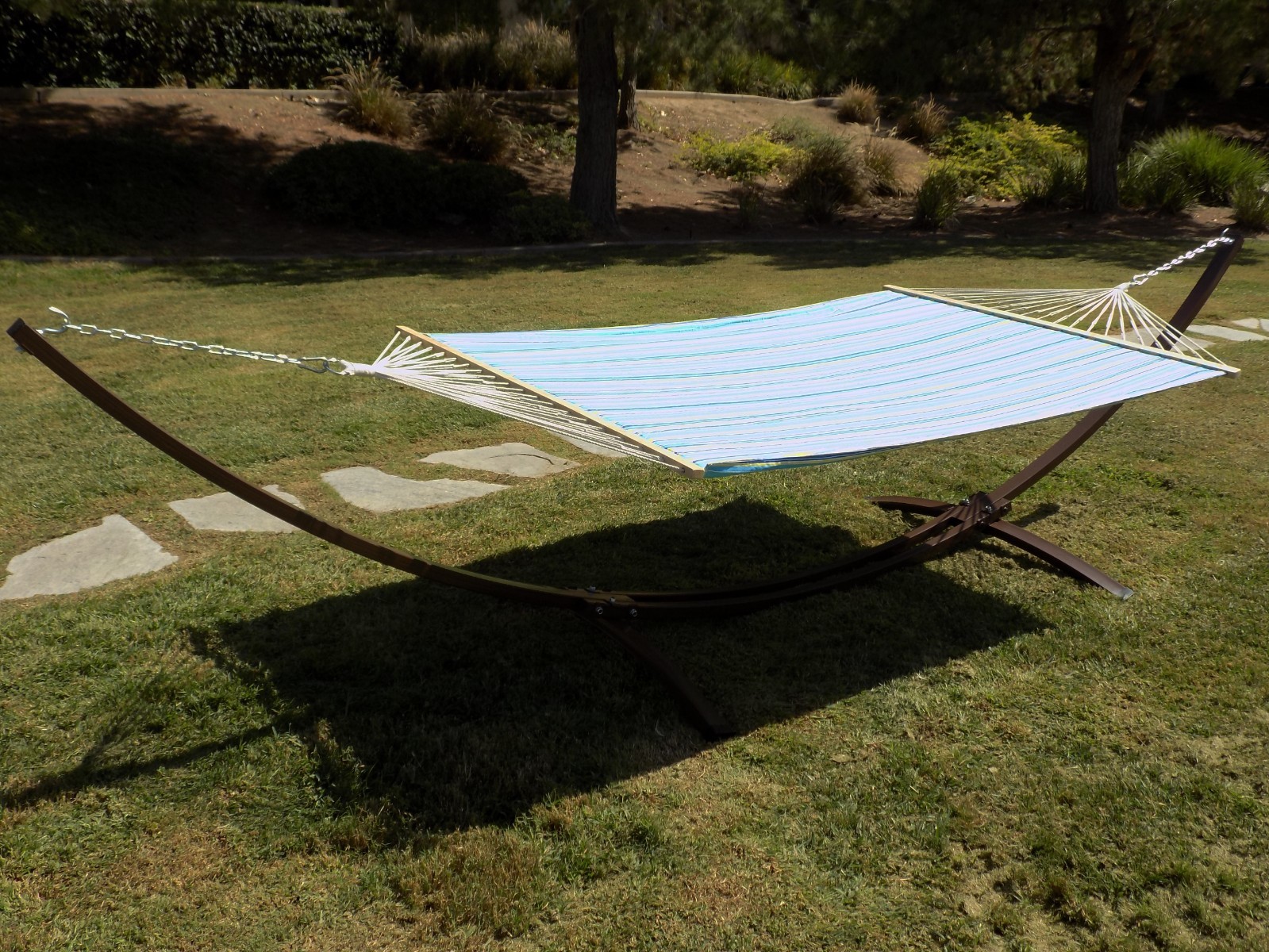 Petra Leisure 15 Ft In/Outdoor Brown Steel Arc Hammock Stand + Teal Hammock Bed