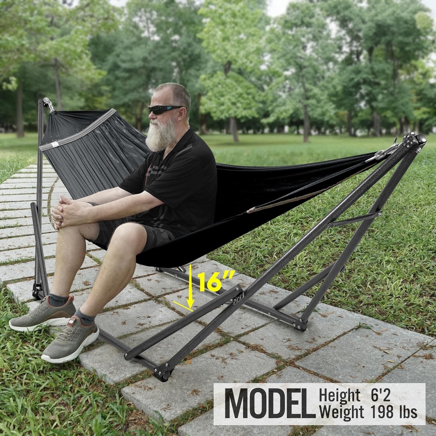 Hamaca Doble De Acero 2 Personas Con Soporte Base Para Patio Jardin Exterior New