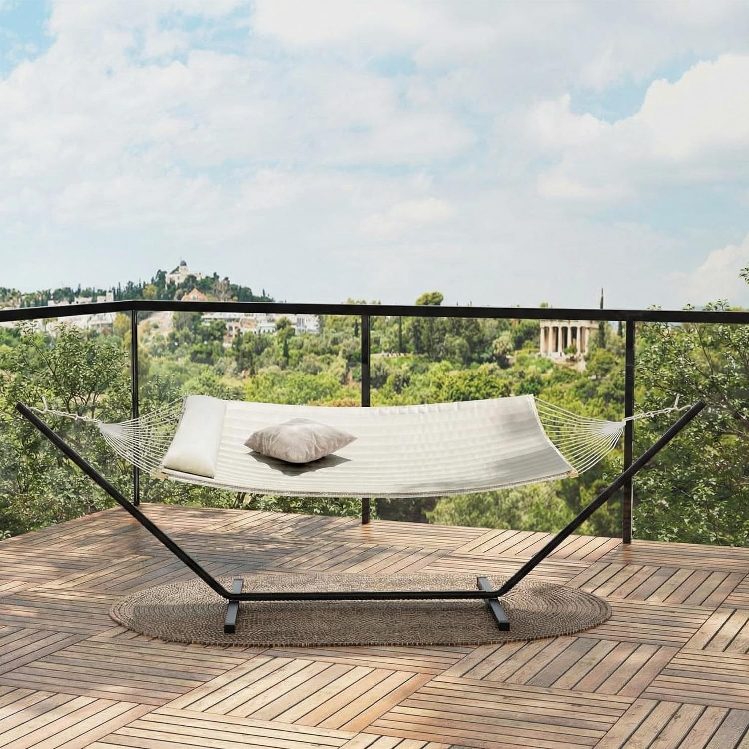 2 Person Hammock with Stand Outdoor Patio Hammock Bed w/ Pillow & Carrying Bag