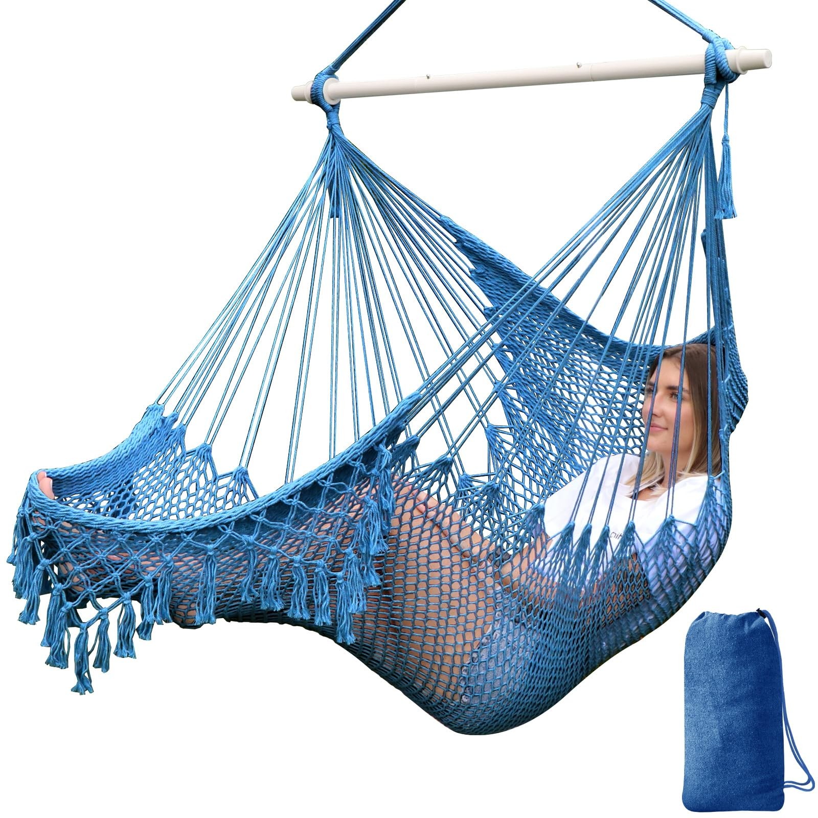 Chihee Hammock Chair Handmade Woven Mesh Hanging Seat 240x80cm, Royal Blue